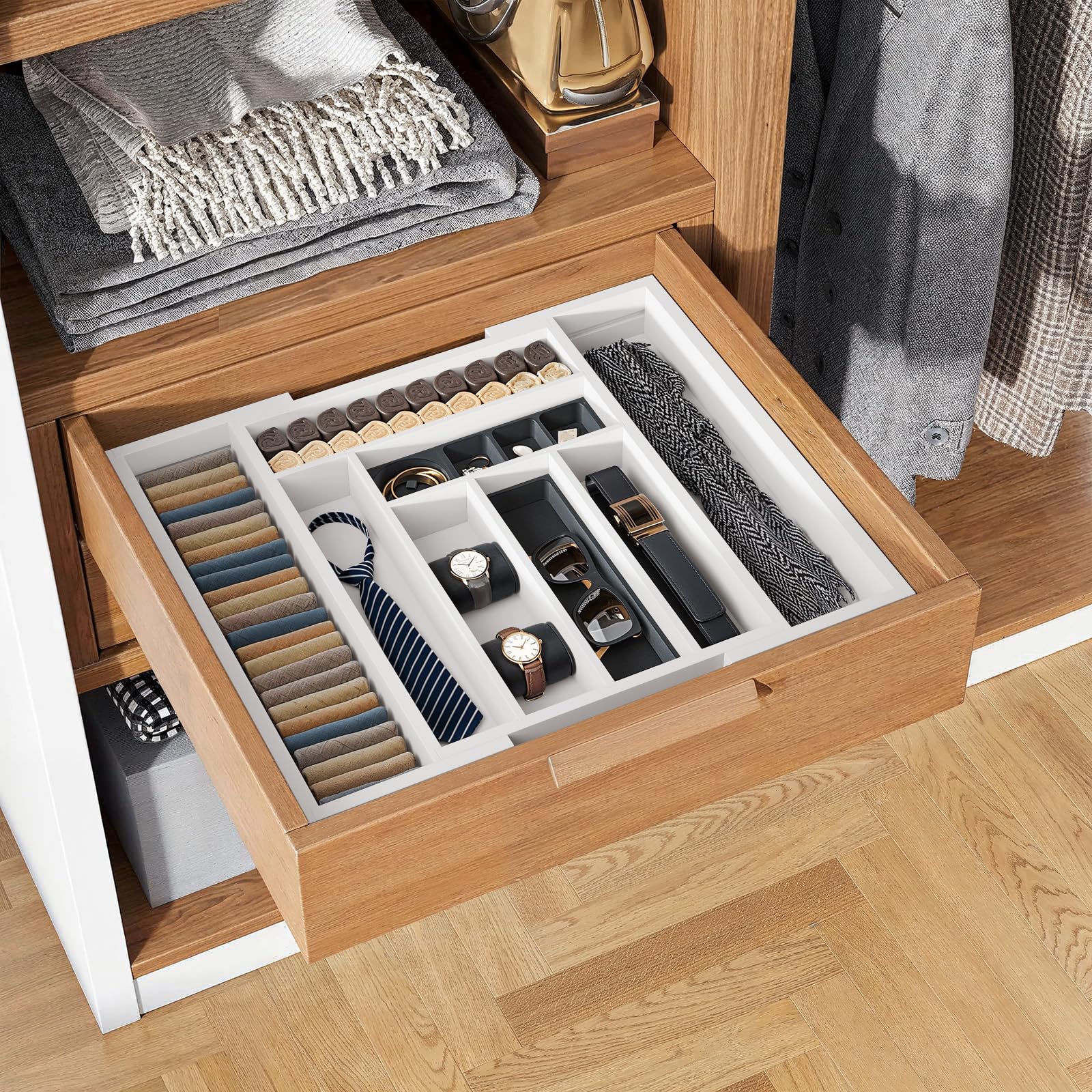 Bamboo Expandable Drawer Organizer for Utensils Holder