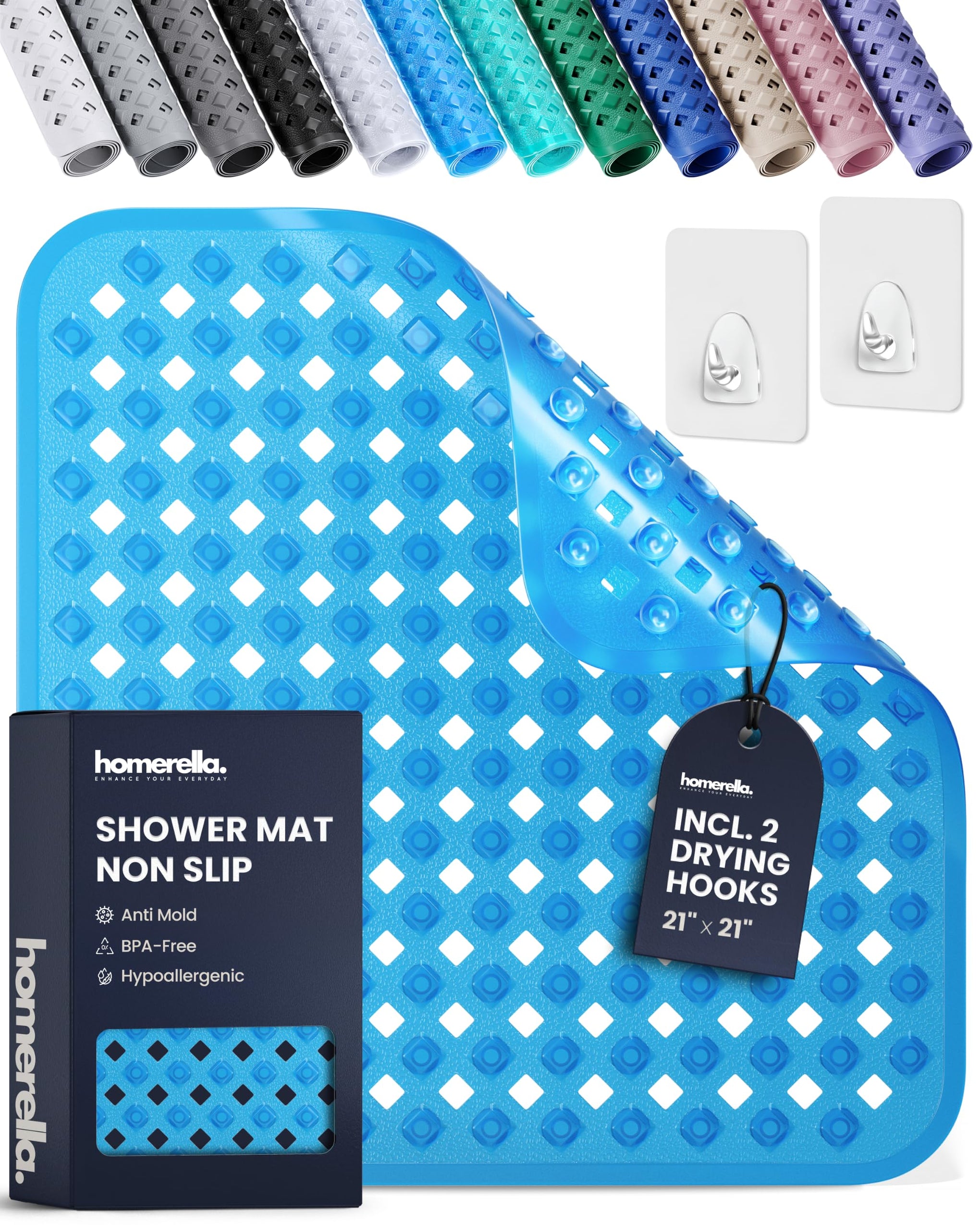 Square Shower Mat Non Slip Anti Mold 21x21 Anti Slip Shower Mat