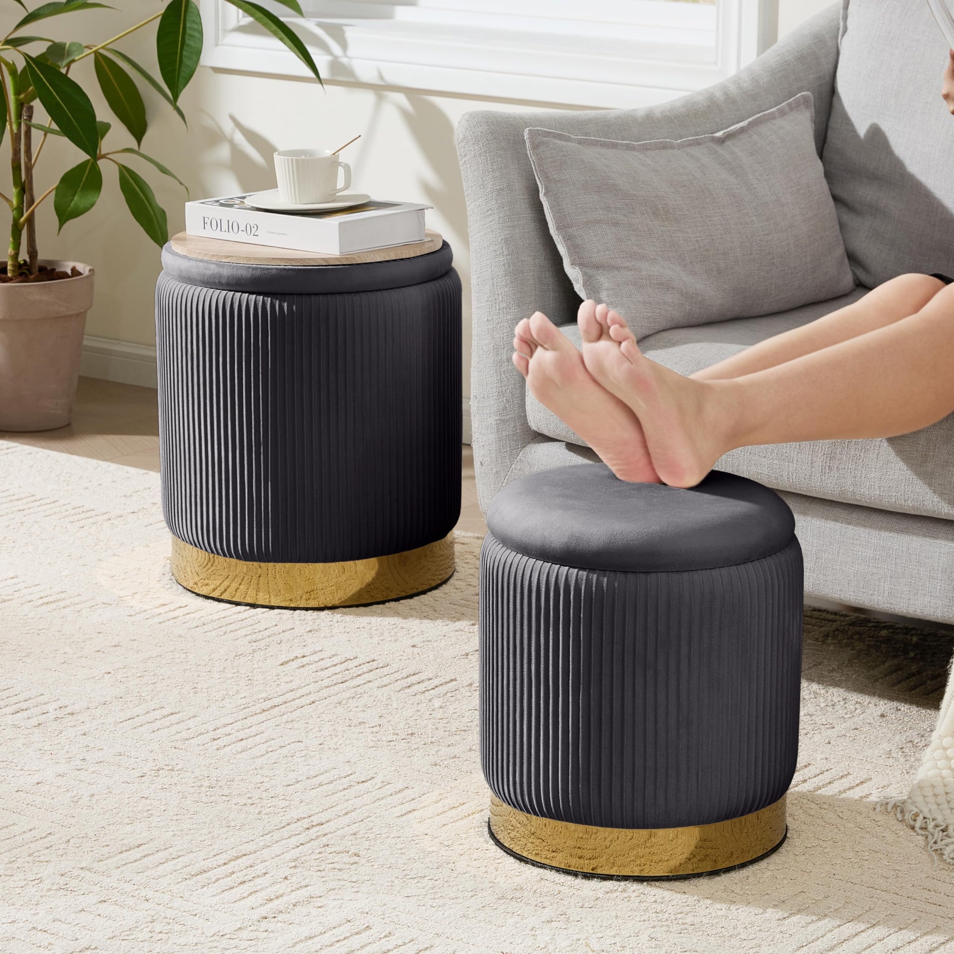 Round Ottoman with Storage Set of 2 (2 Count)