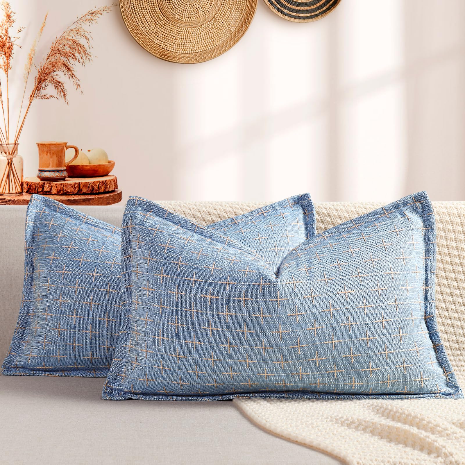 12x20 Pillow Covers Set of 2 Soft Polyester Textured Pillow Covers with Stylish Flange Edge Cozy Farmhouse Throw Pillows for Couch Bed Sofa Living Room (2 Count)