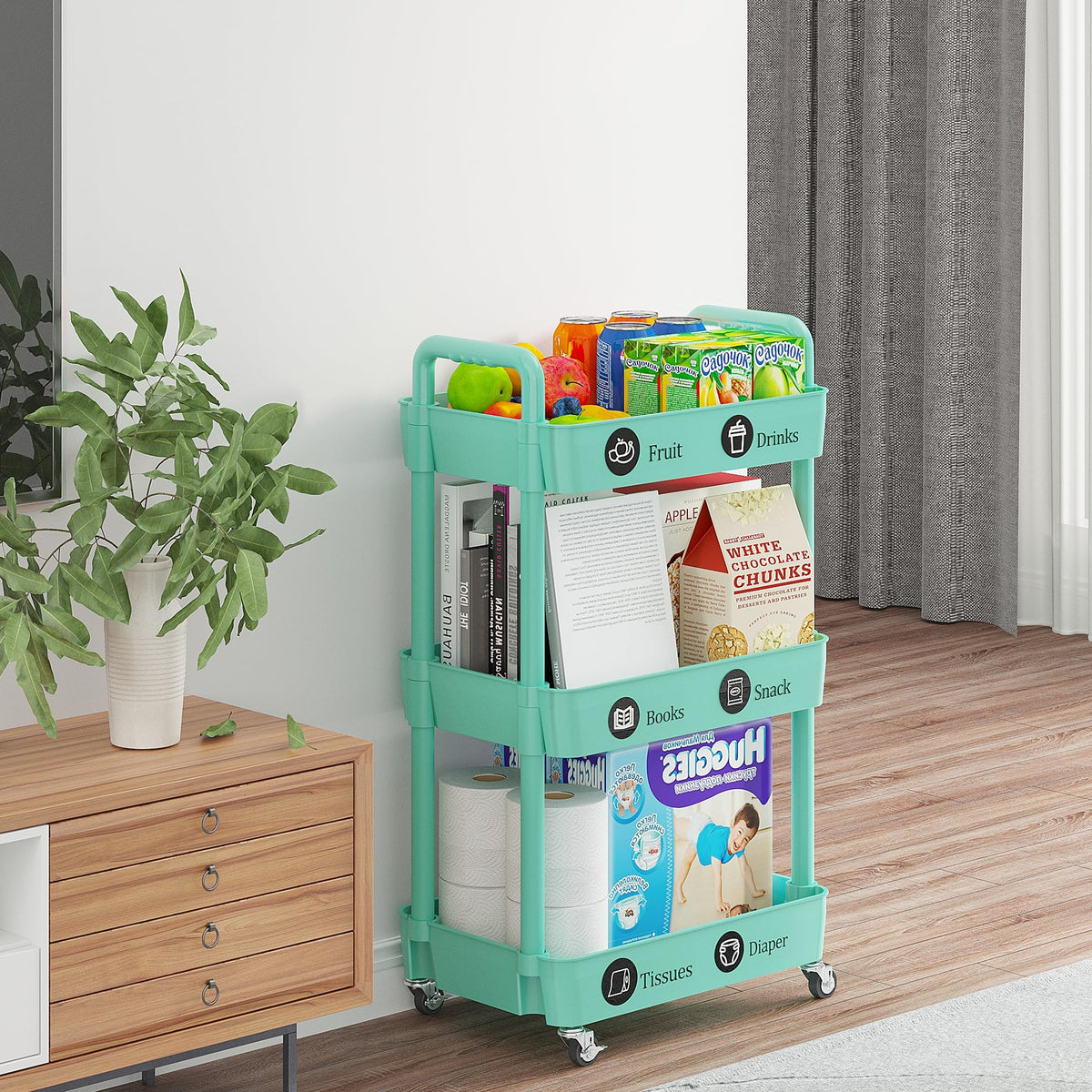 3 Tier Rolling Cart with Wheels (3 Count)