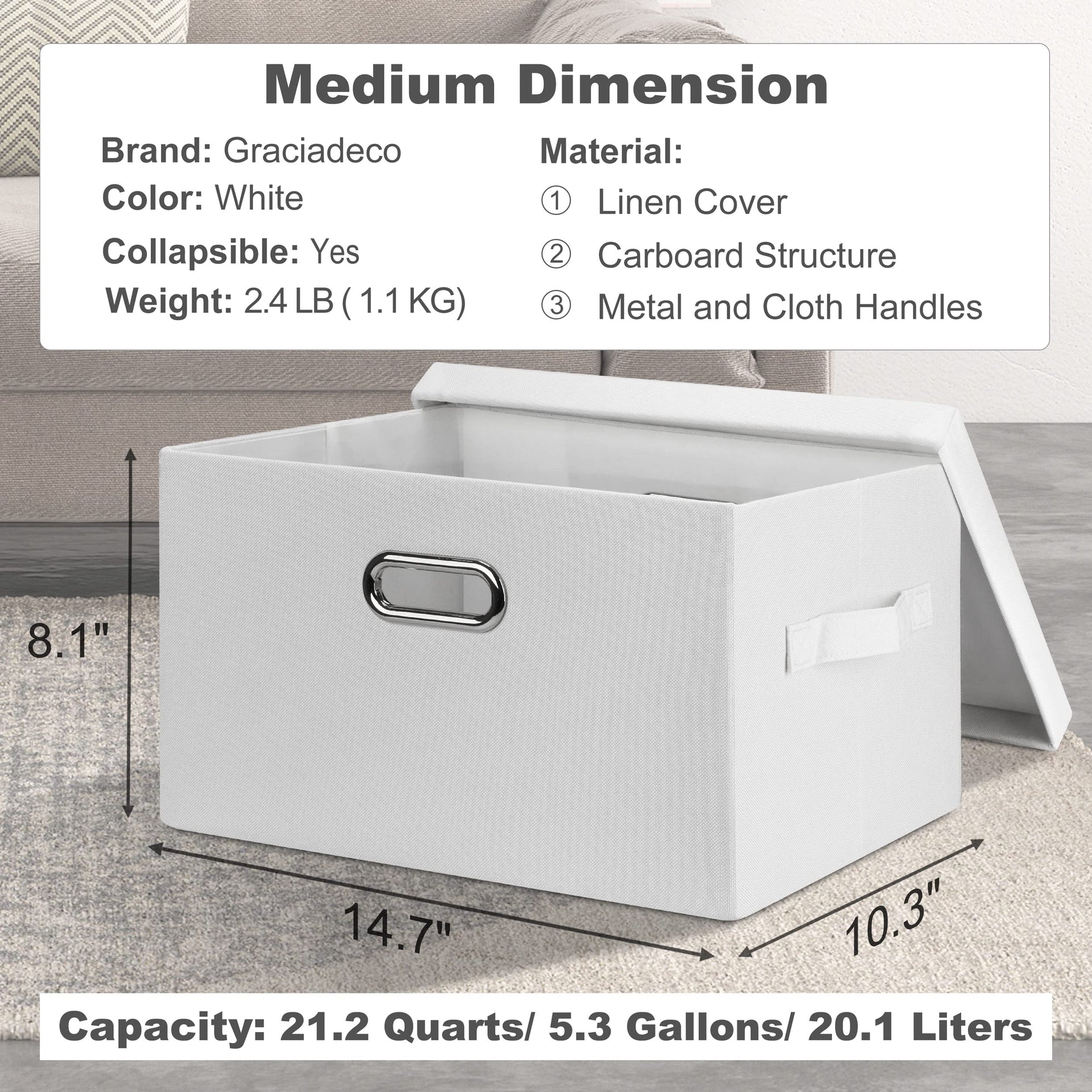 Medium 15" 21 Quart Collapsible Stackable Storage Bins with Lids