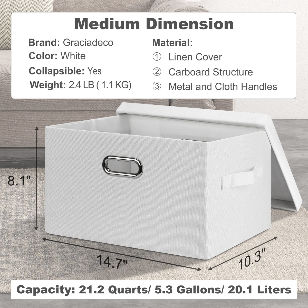 Medium 15" 21 Quart Collapsible Stackable Storage Bins with Lids