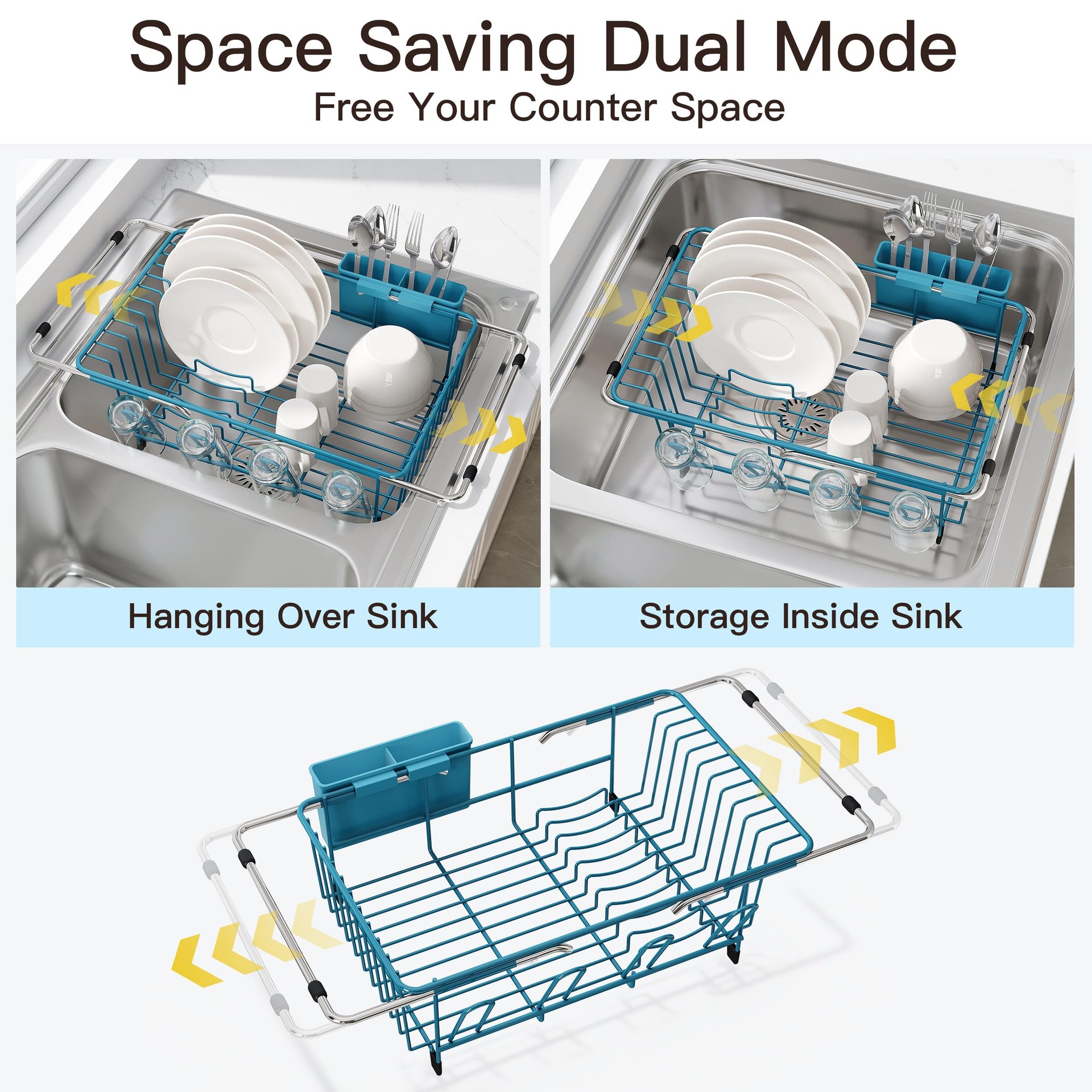 Blue Dish Drying Rack in Sink