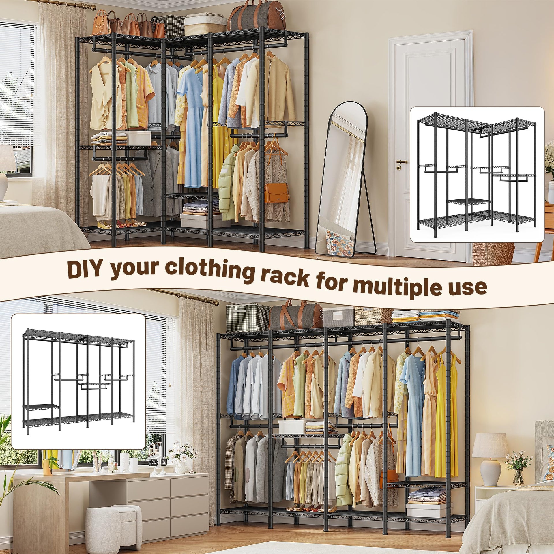 Clothes Rack Heavy Duty 1100 LBS Capacity Clothing Racks for Hanging Clothes Adjustable Garment Rack