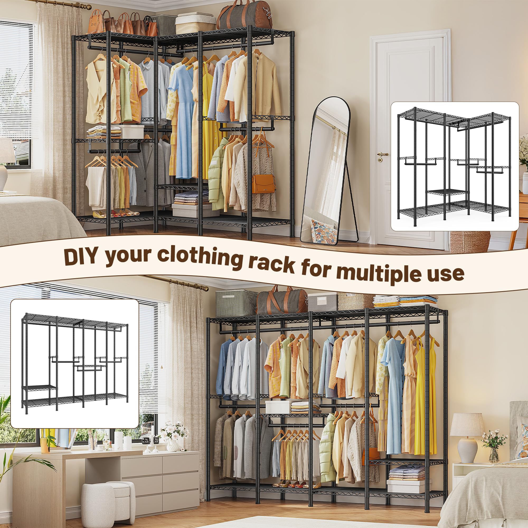 Clothes Rack Heavy Duty 1100 LBS Capacity Clothing Racks for Hanging Clothes Adjustable Garment Rack