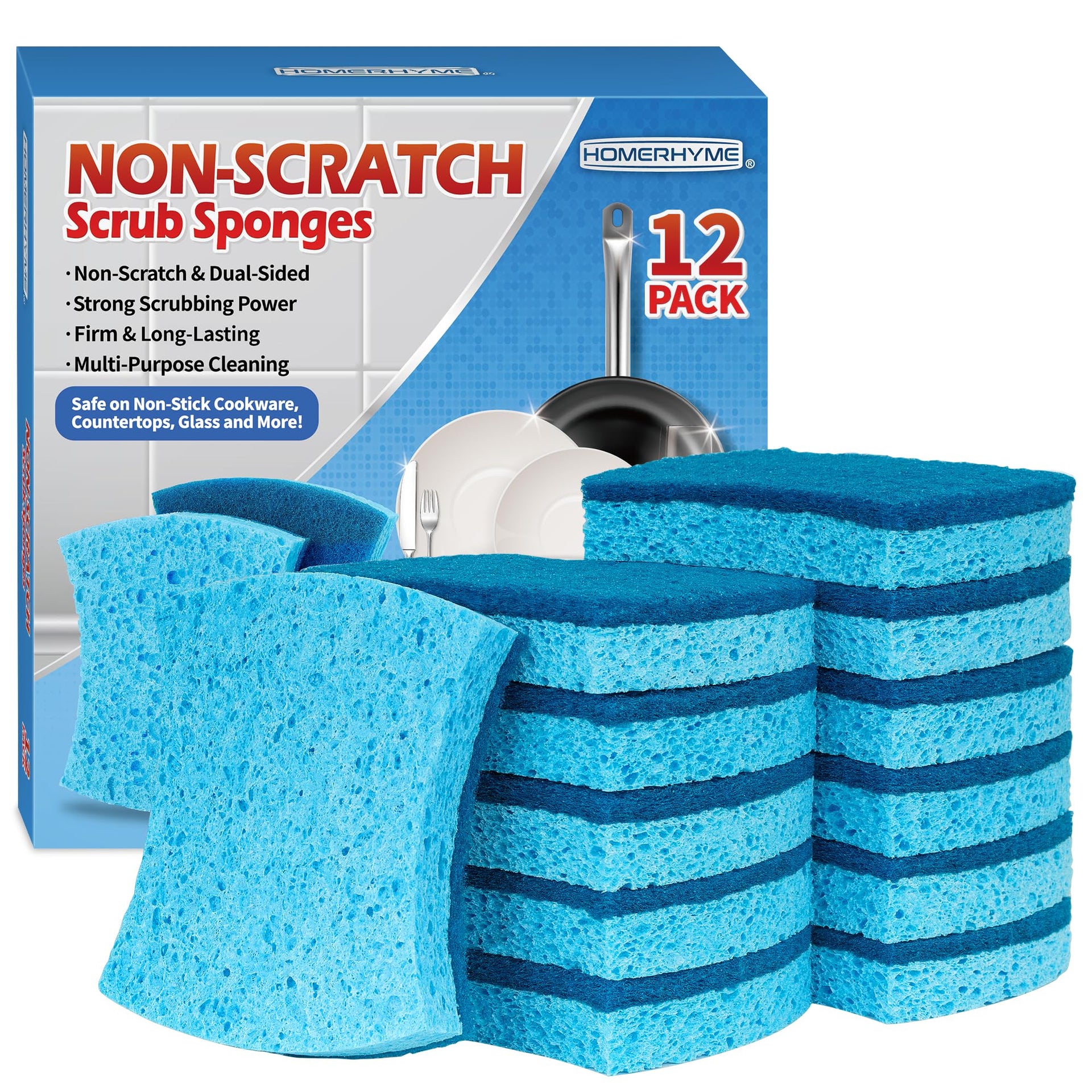 Non Scratch Cellulose Scrub Sponges 12 Pack (12 Count)