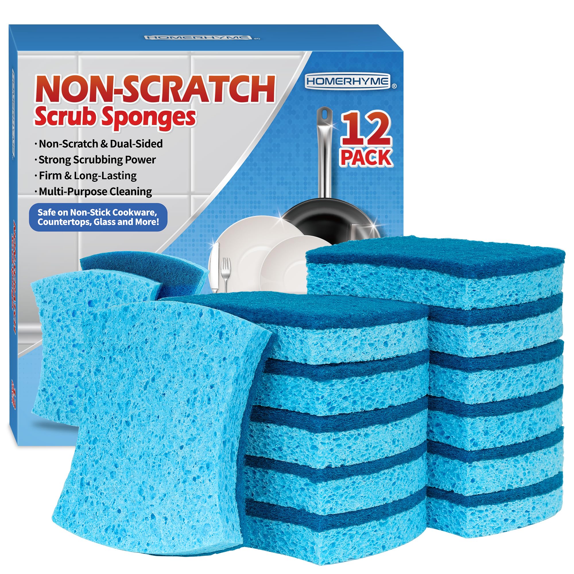 Non Scratch Cellulose Scrub Sponges 12 Pack (12 Count)