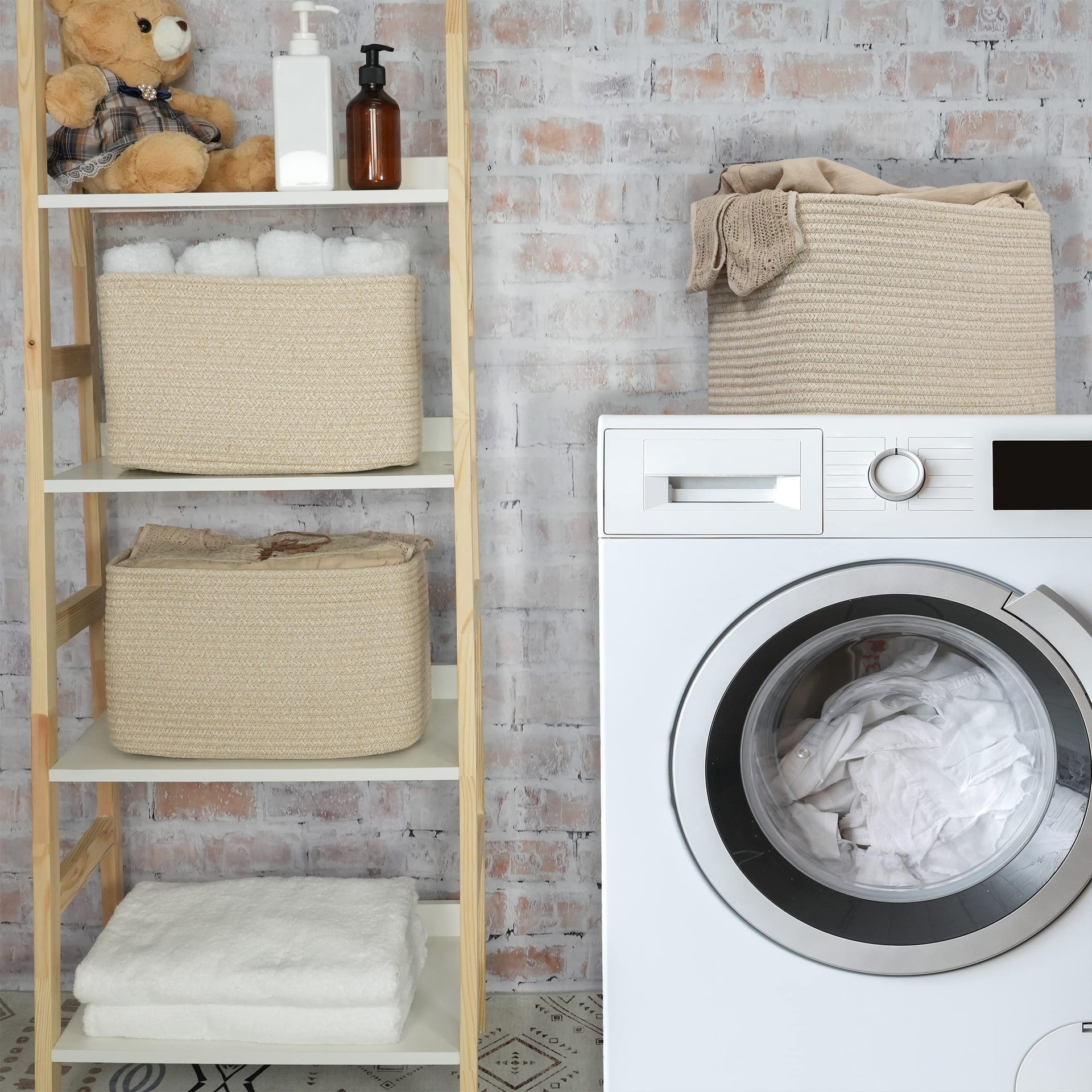 Woven Cotton Rope Storage Baskets 15x10x9.3" 3 Pack Oatmeal