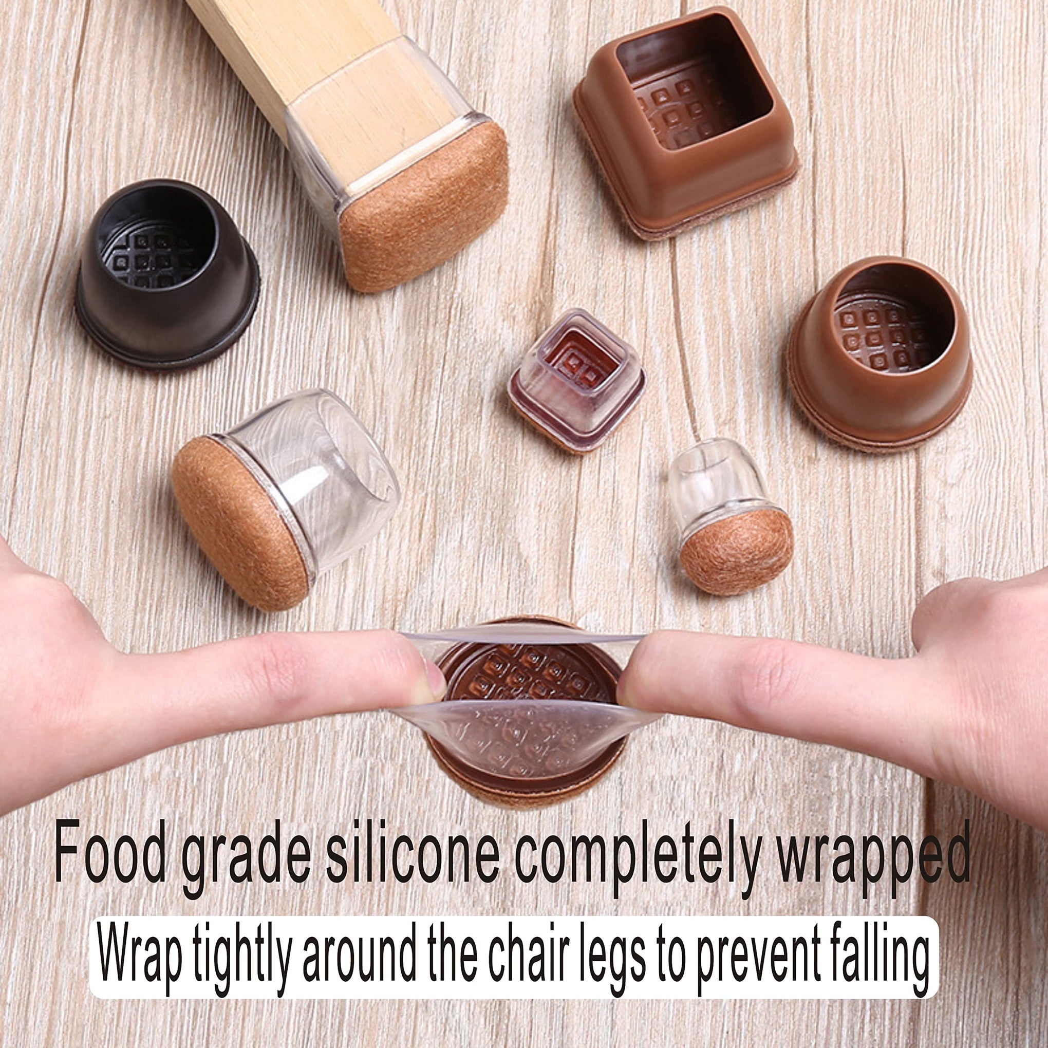 Small Square Silicone Chair Leg Floor Protectors with Wrapped Felt (24 Count)