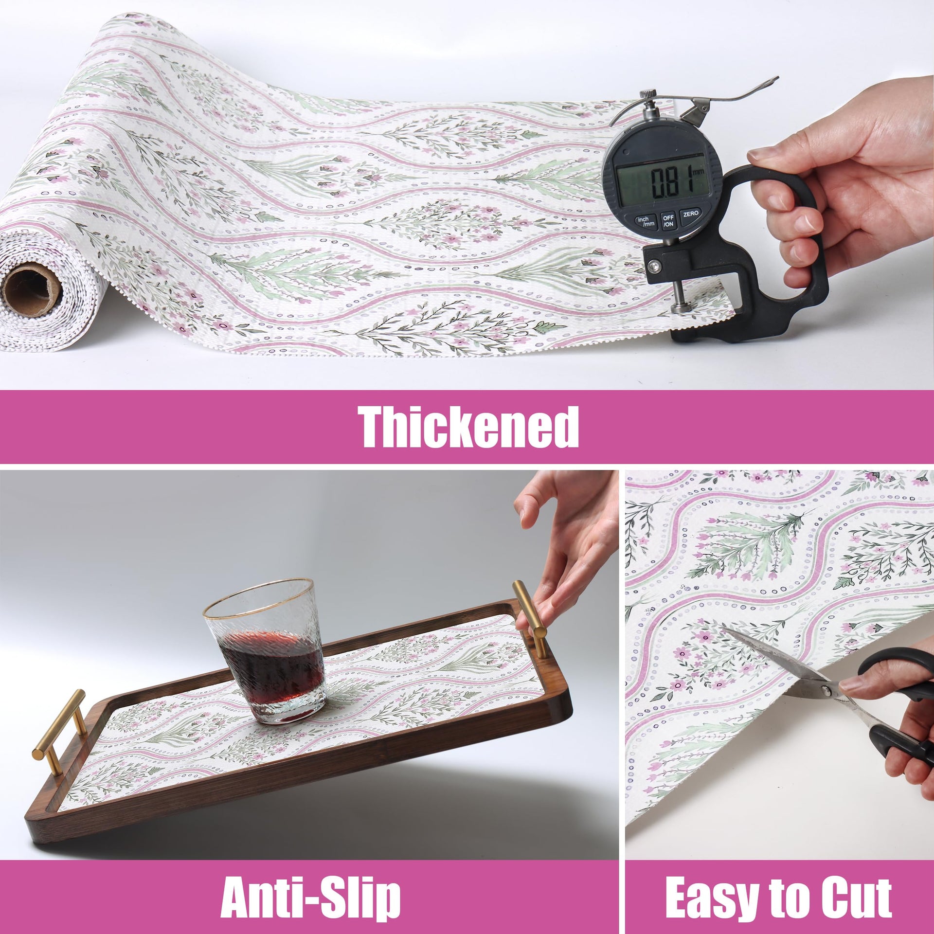 Floral Shelf Liner Non Adhesive Drawer Cabinet Liner 12in x 10ft