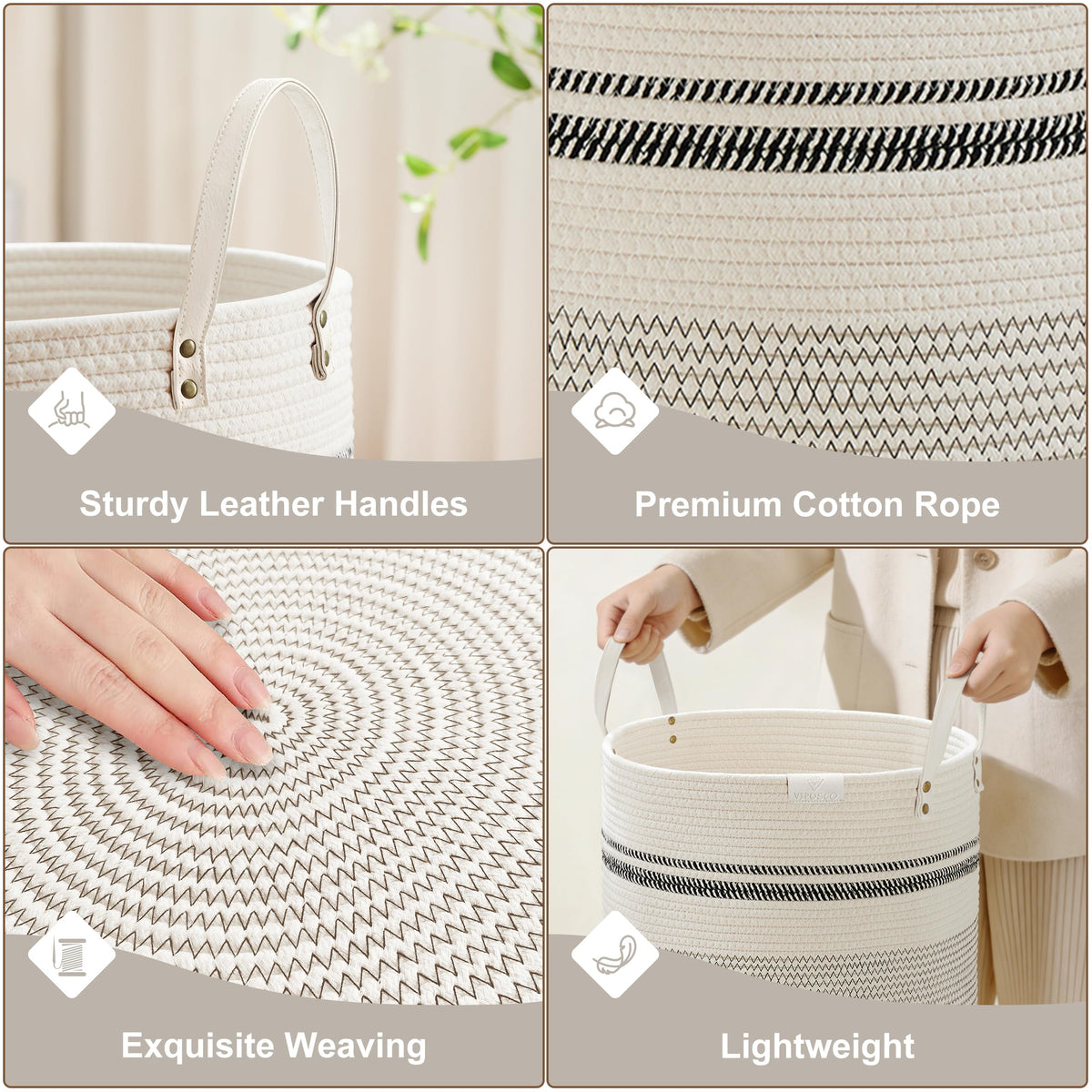 100L Tall Woven Rope Laundry Hamper (3381.4023 Fl Oz) - ModHome Supplies
