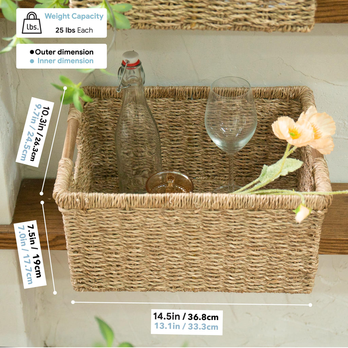 Large Wicker Storage Basket with Wooden Handles
