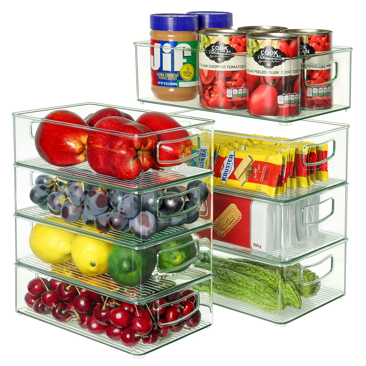 Set of 8 Clear Fridge Organizer Bins (8 Count)