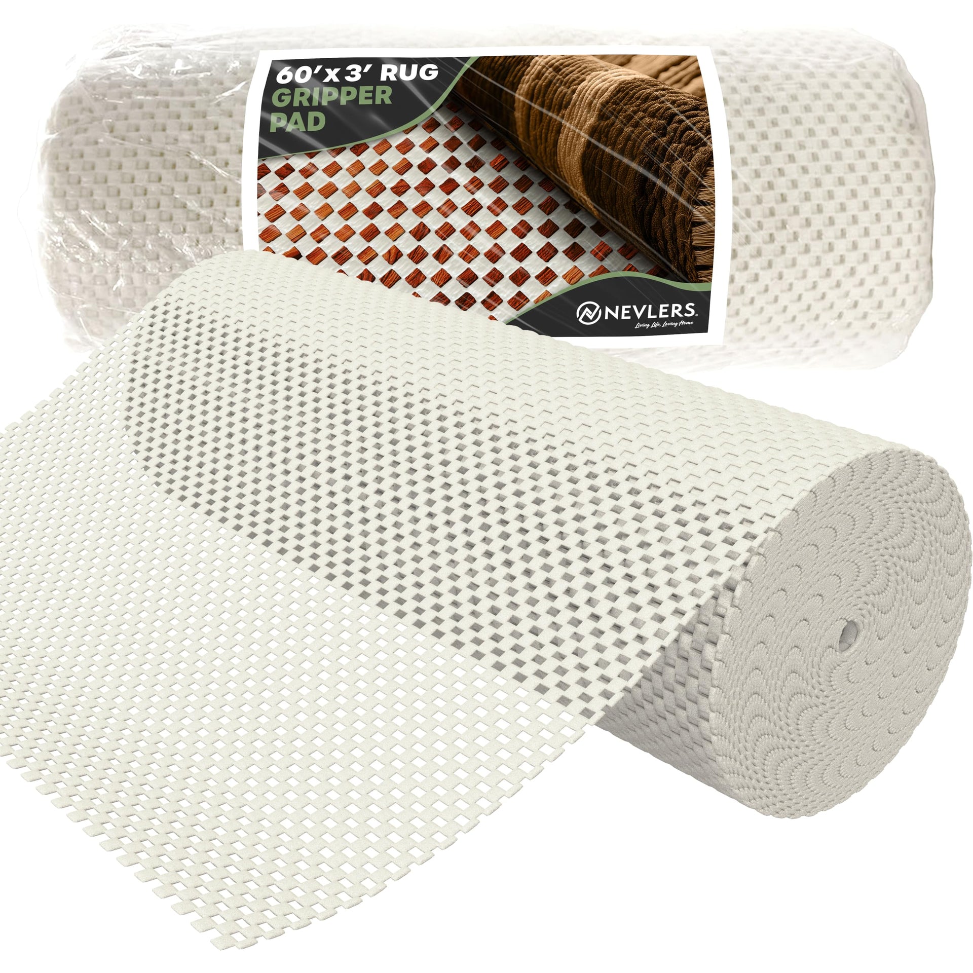 3 ft x60 ft White Non Skid Rug Pad Roll for Hallway Rugs & Runners (180 Sq Ft)