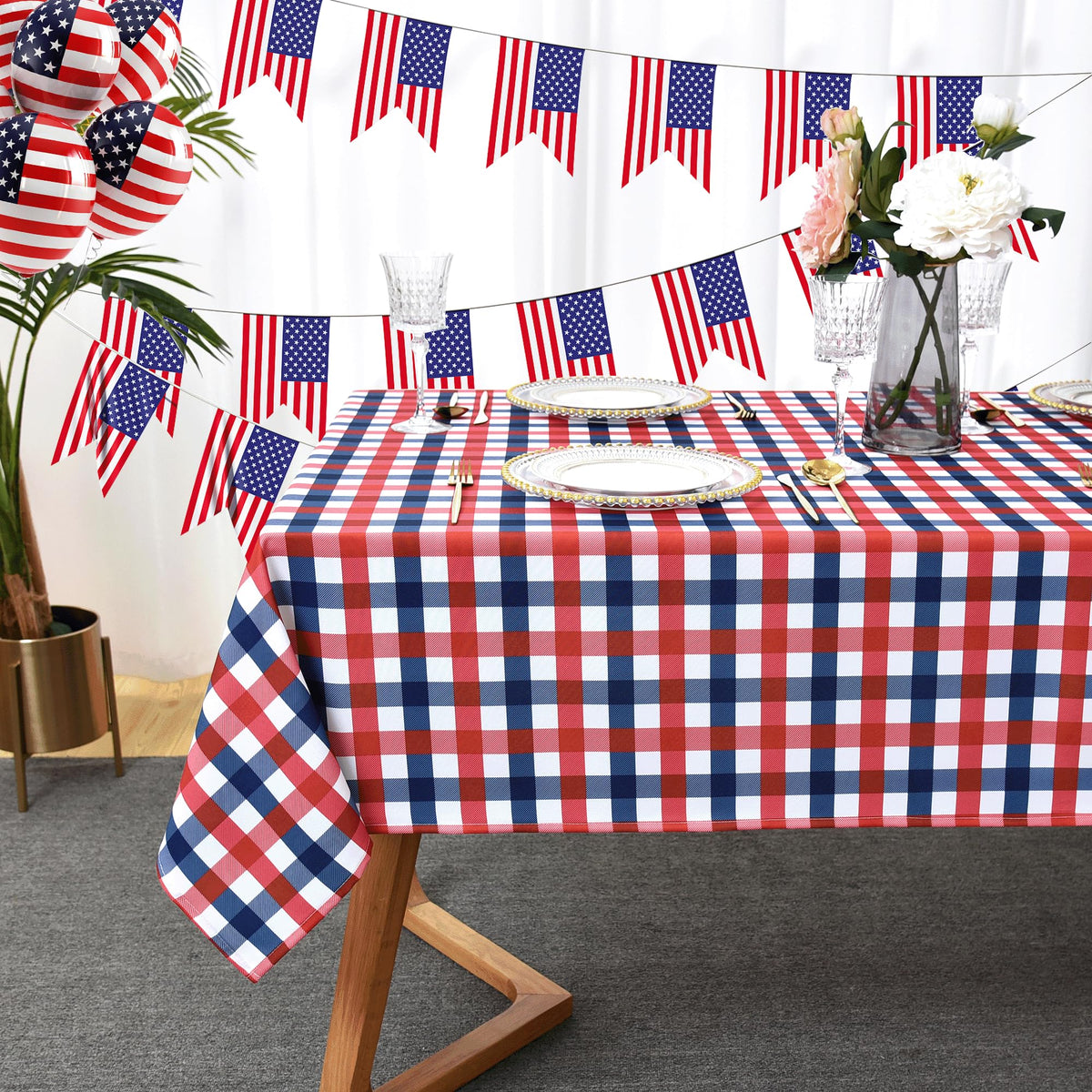 Classic Gingham 4th of July Tablecloth Fabric