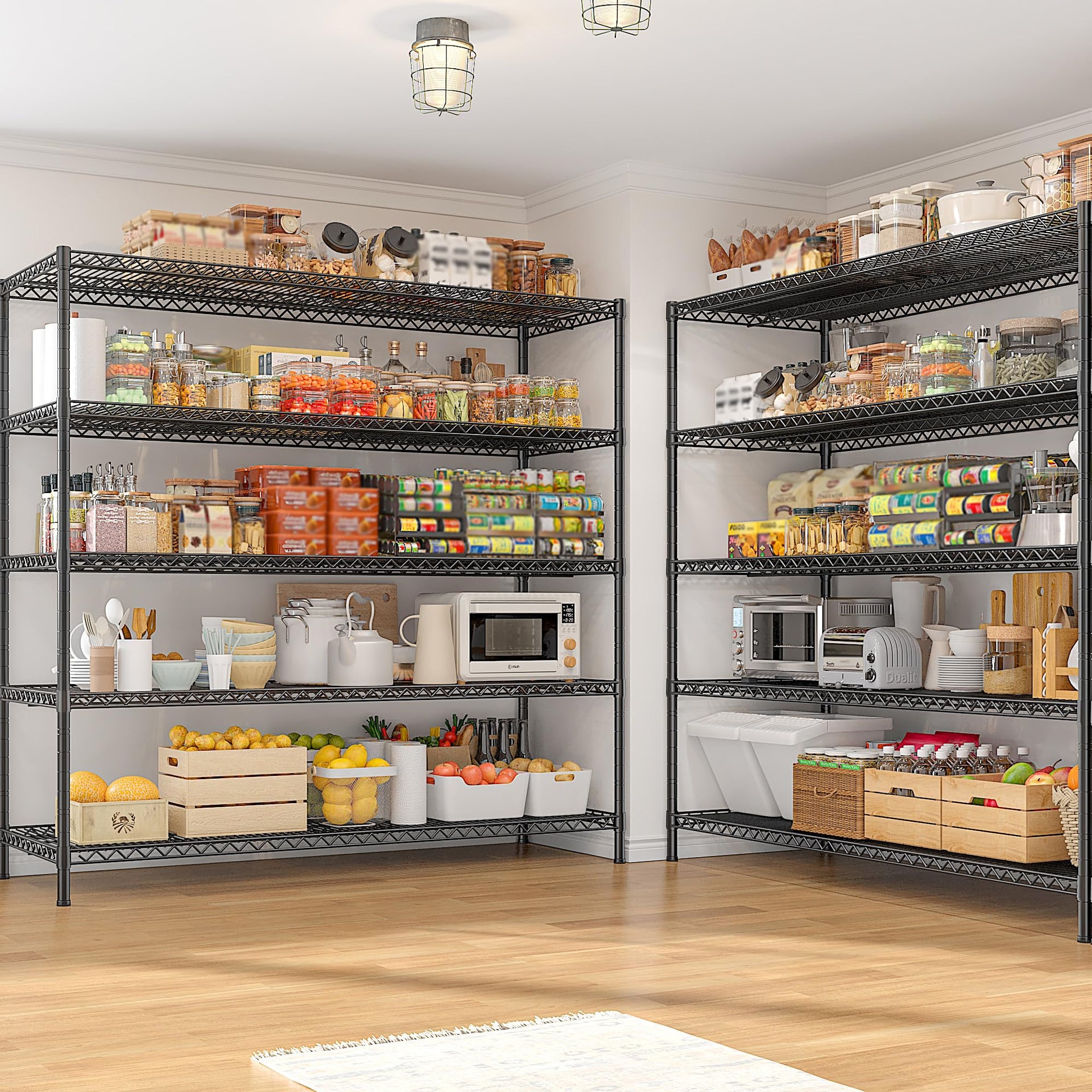 55.5" W Storage Shelves 3200LBS Wire Shelving Unit 5 Tier Metal Shelving Garage Shelving 2PCS Heavy Duty Metal Shelves for Storage Rack Commercial Adjustable Pantry Shelf (2 Count)