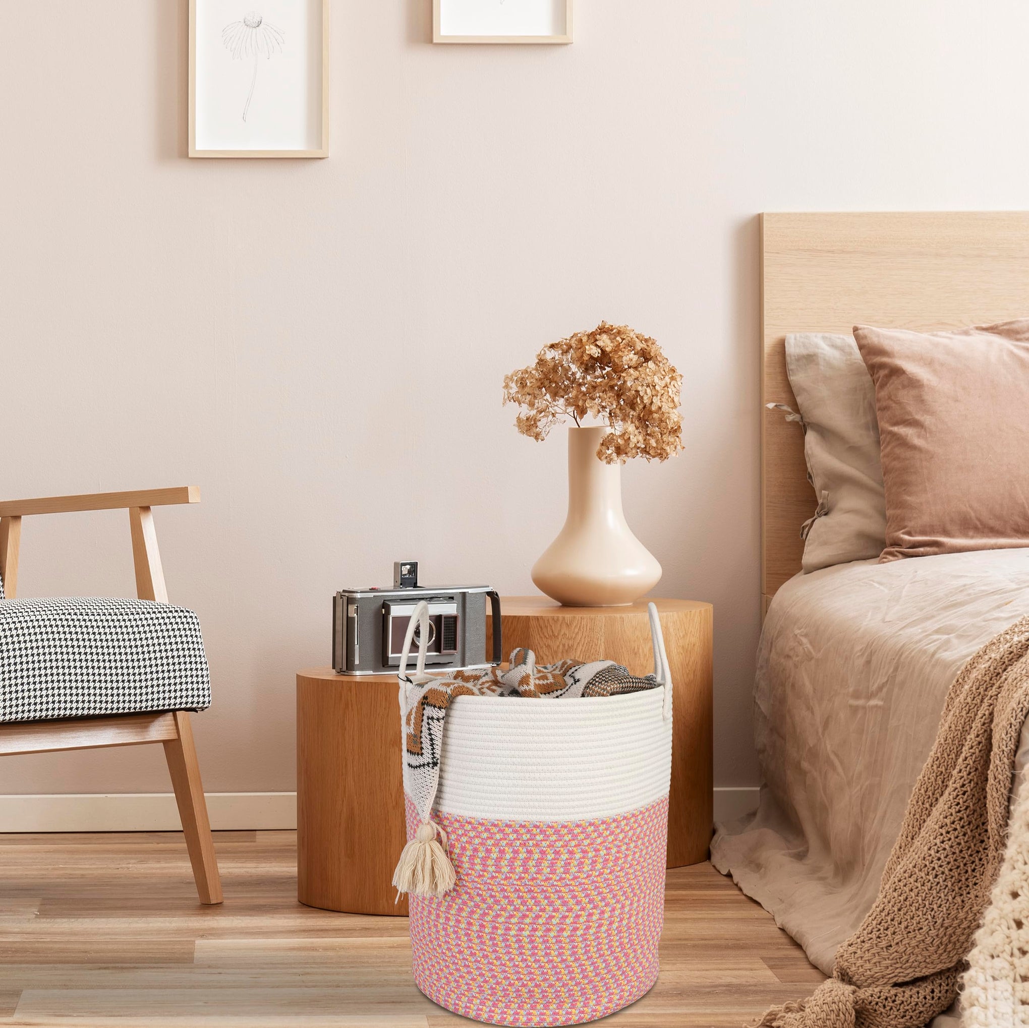 Cotton Rope Laundry Basket Hamper for Clothes Large
