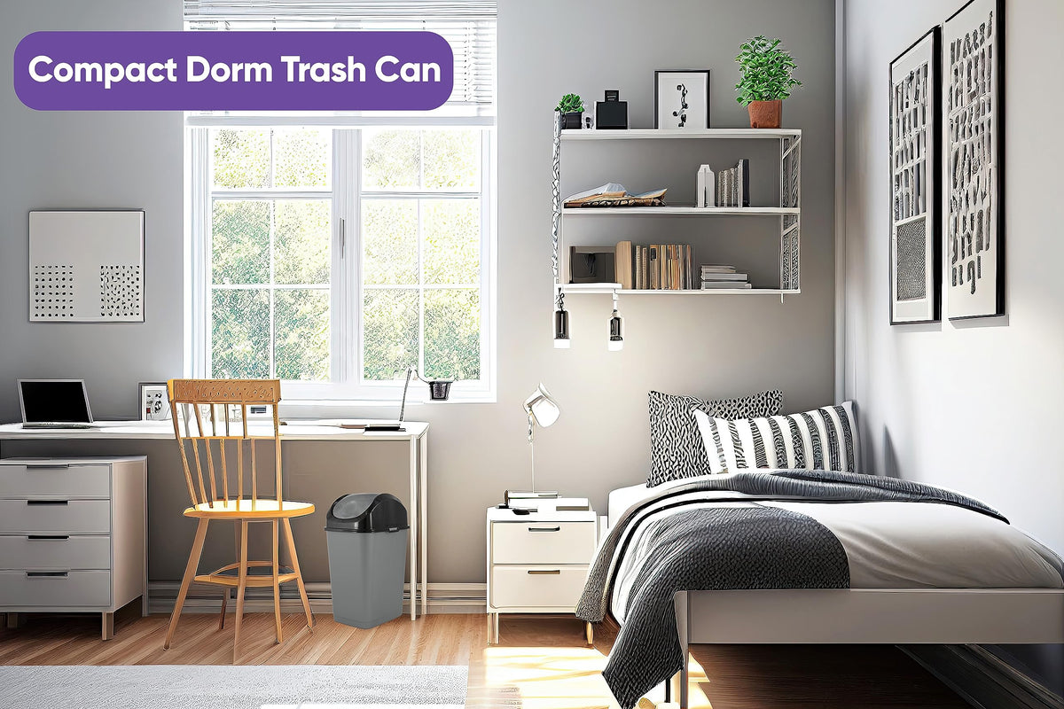 Small Trash Can for Dorm with Lid 4.5 Gallon Plastic Swing Top Slim Garbage Can for Under Sink (2 Count)