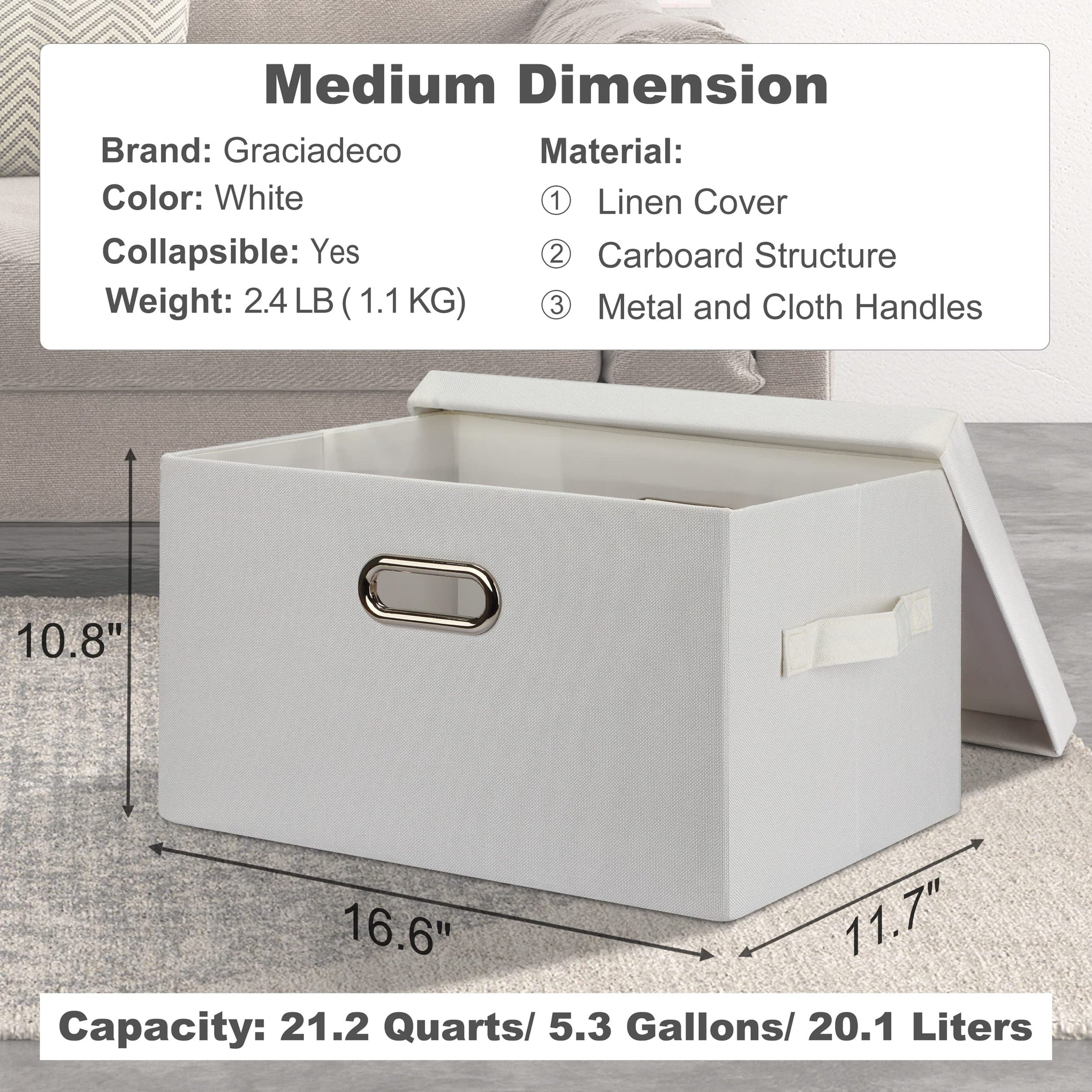 Medium 15" 21 Quart Collapsible Stackable Storage Bins with Lids (5 Count)
