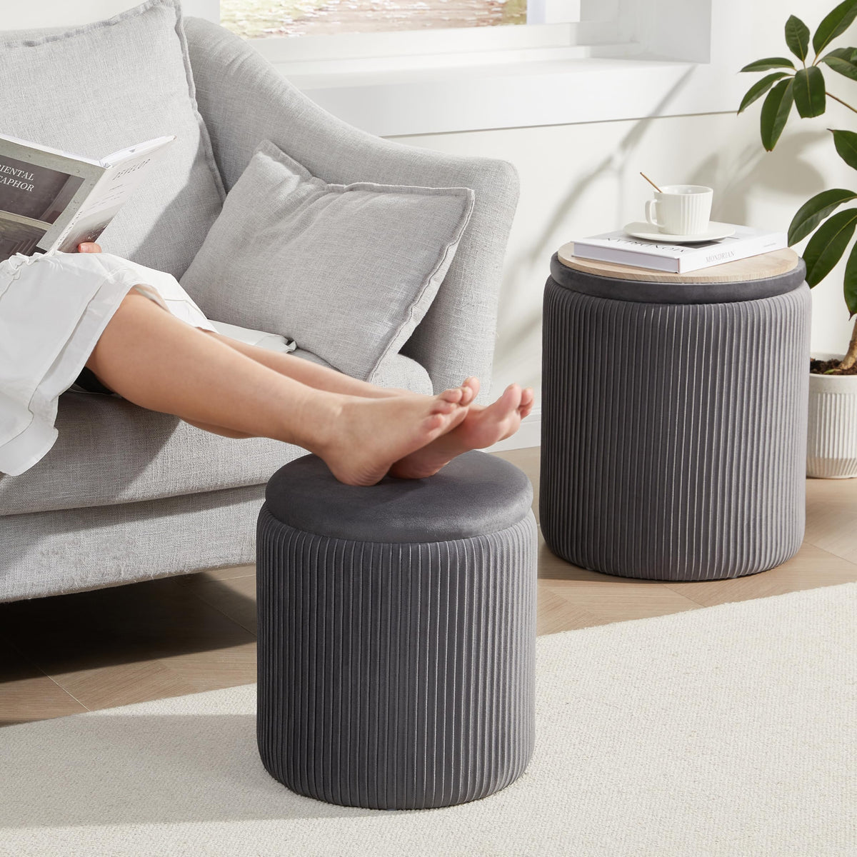 Round Ottoman with Storage Set of 2