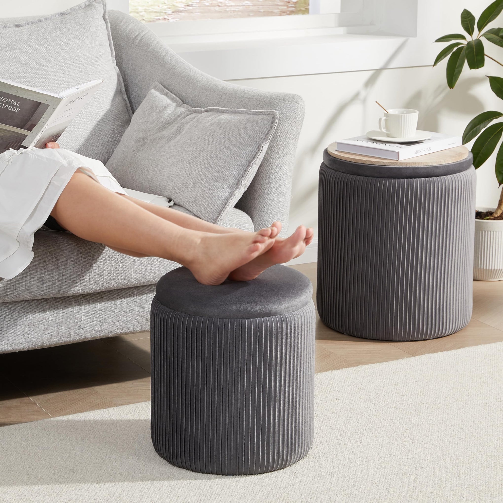 Round Ottoman with Storage Set of 2