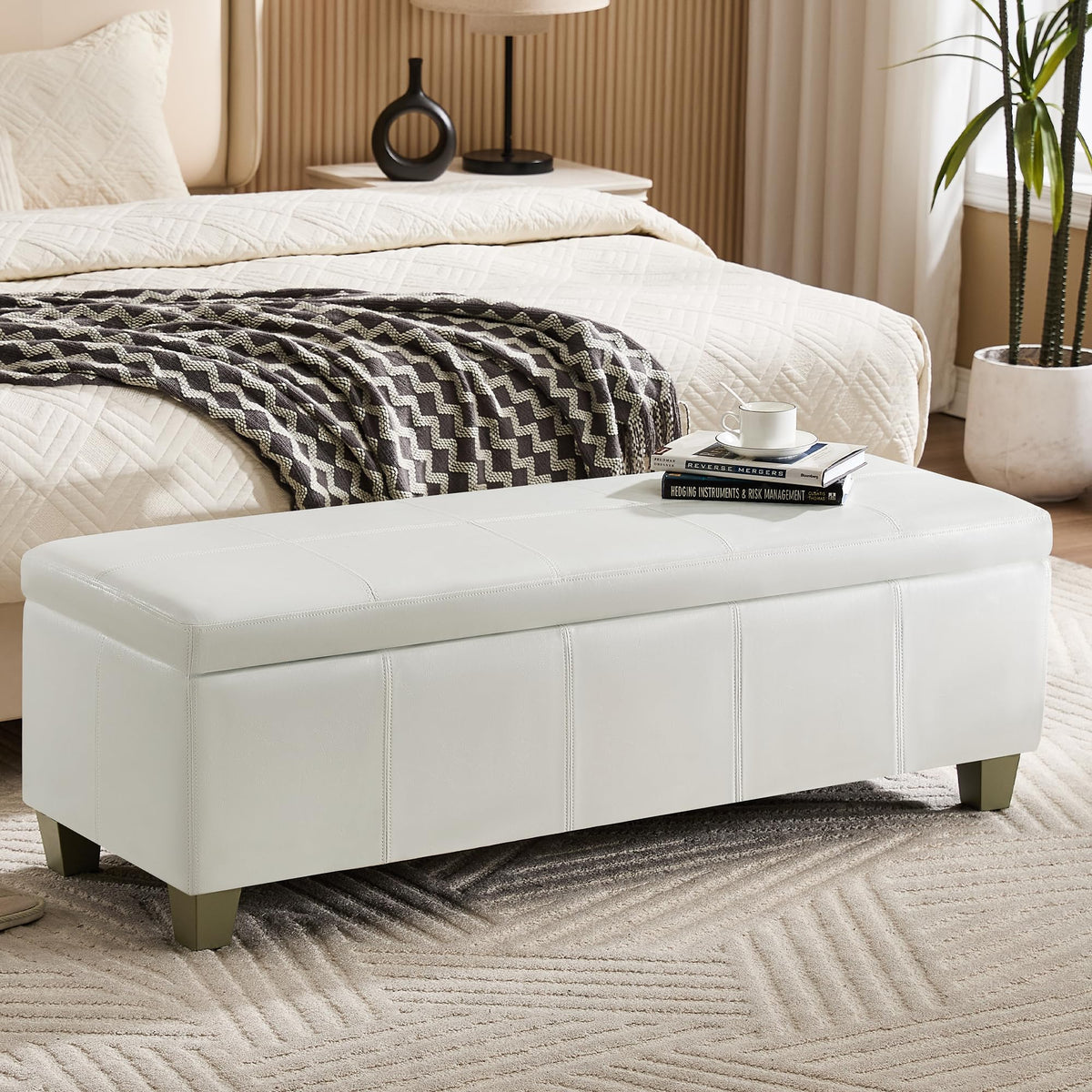51" Faux Leather Storage Ottoman