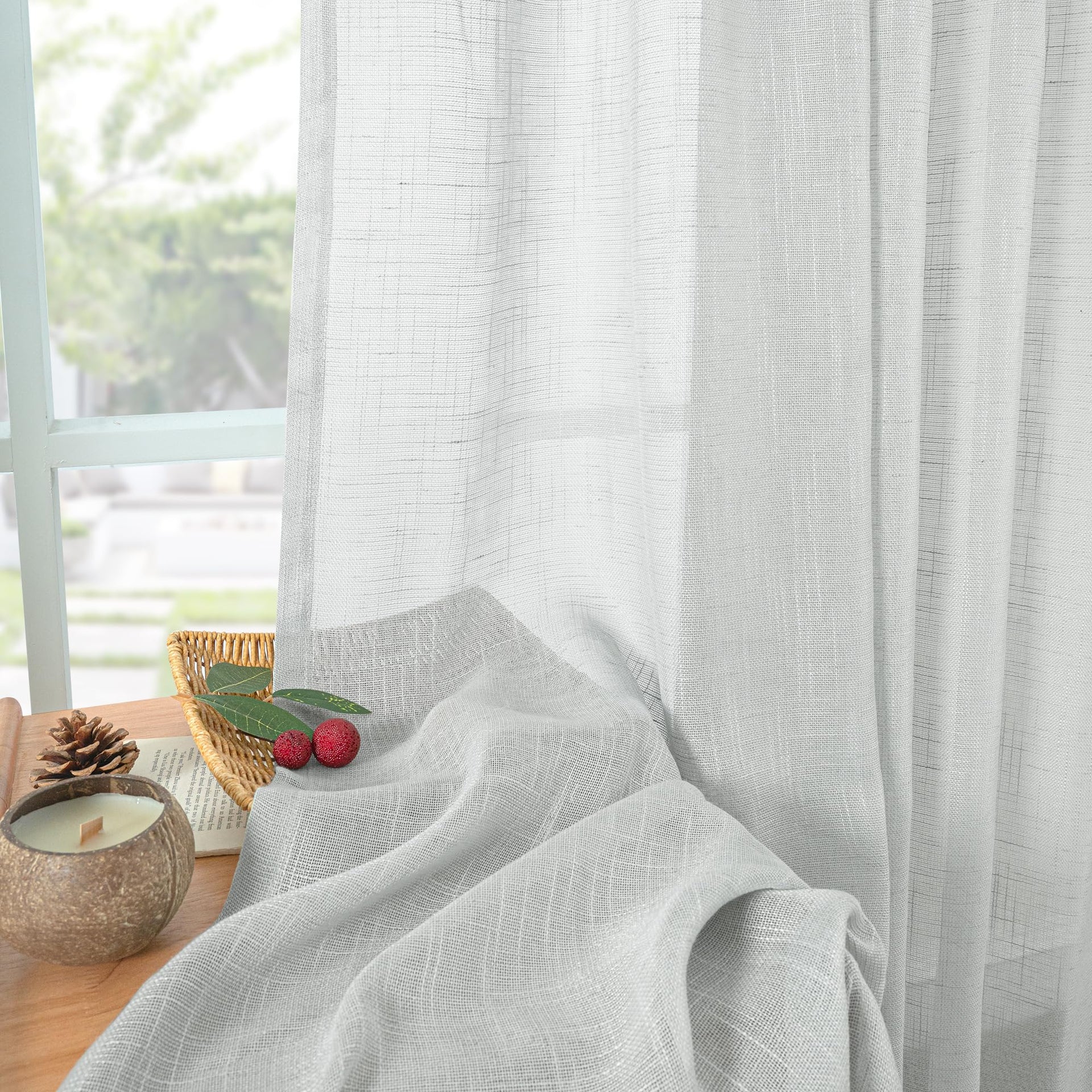 Grey Linen Curtains 72 Inch Length for Living Room (2 Count)