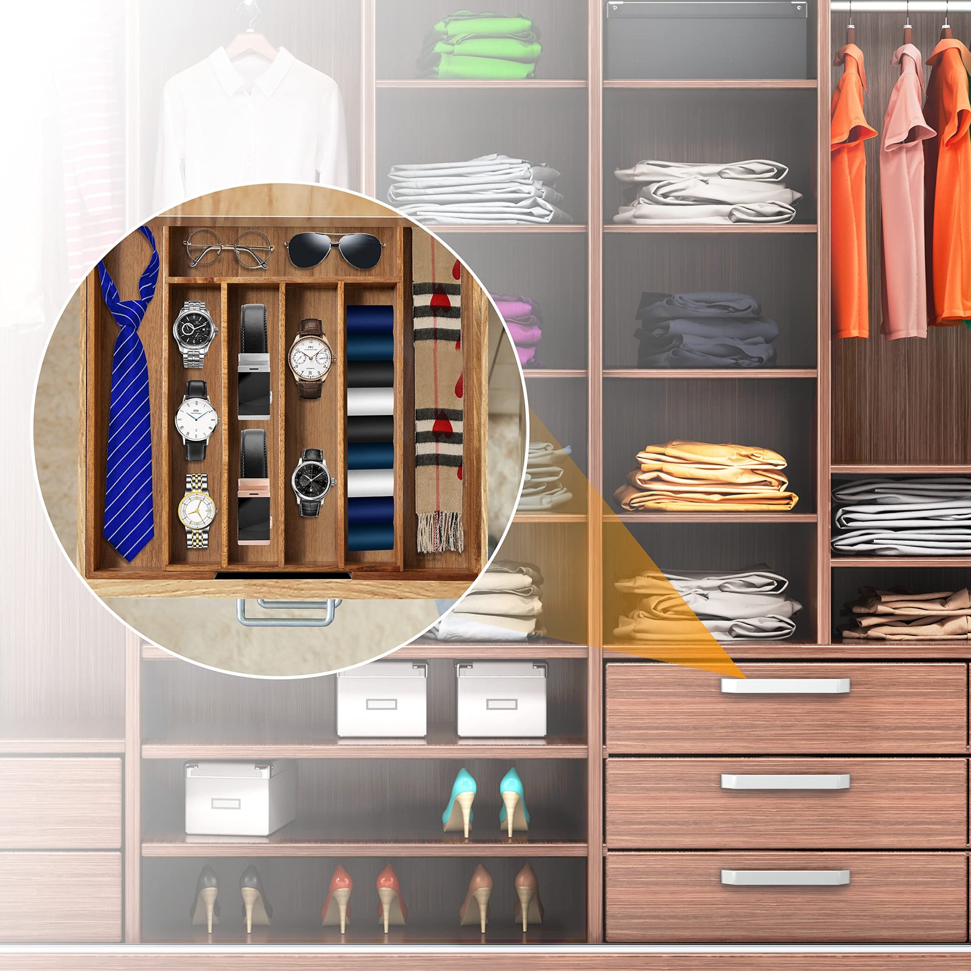 Acacia Silverware Organizer Kitchen Drawer Organizer Expandable Bamboo Utensil Holder Cutlery Tray for Kitchen Utensil and Flatware Bedroom Office