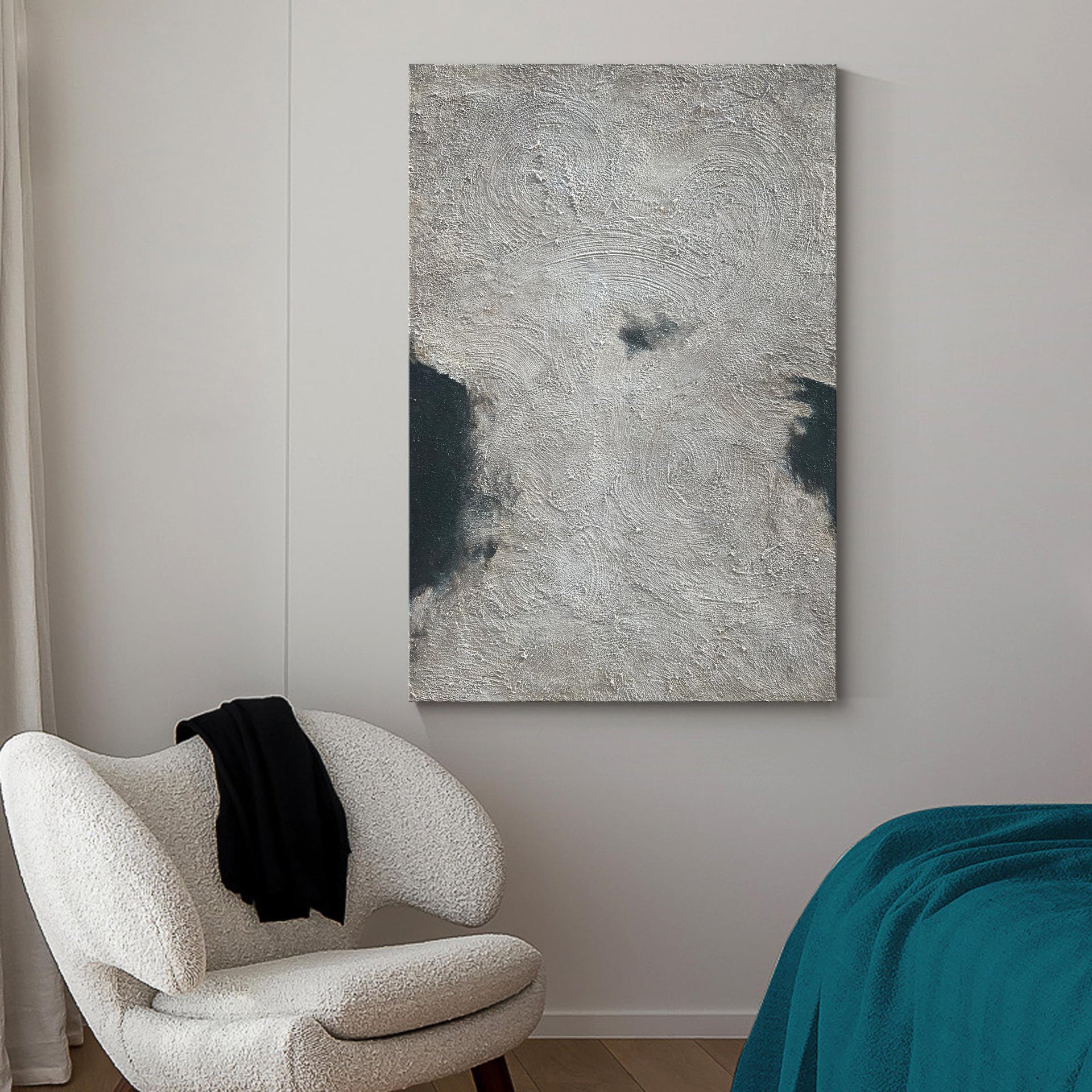 Minimalist Art Hand Painted Black and Gray Abstract Oil Painting Canvas Wall Art 36x24 Inch Home Wall Decoration