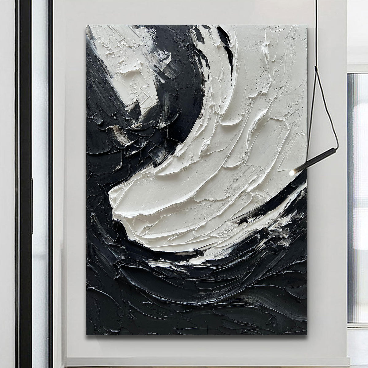 Art Minimalist Style Black and White Abstract Oil Painting. Pure Hand