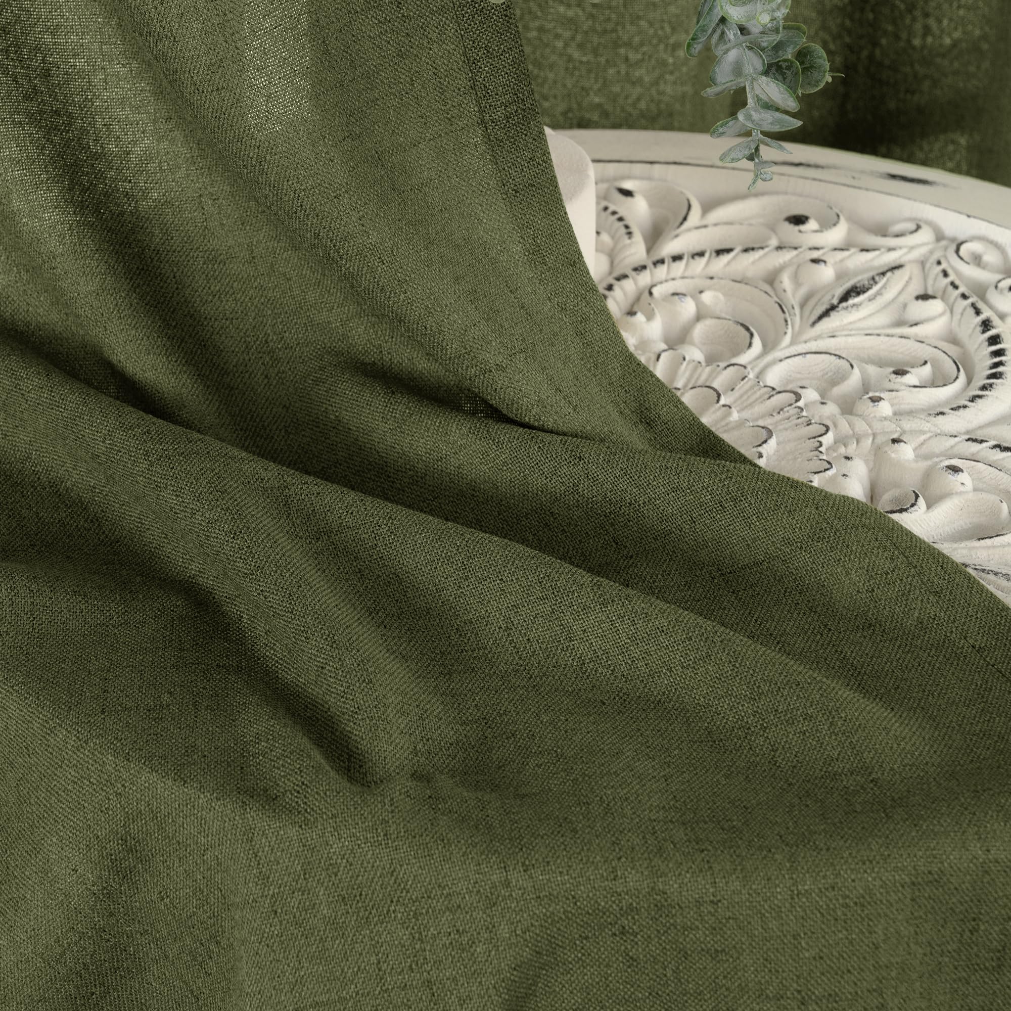 Olive Green Linen Curtains 48 Inch Length (2 Count)