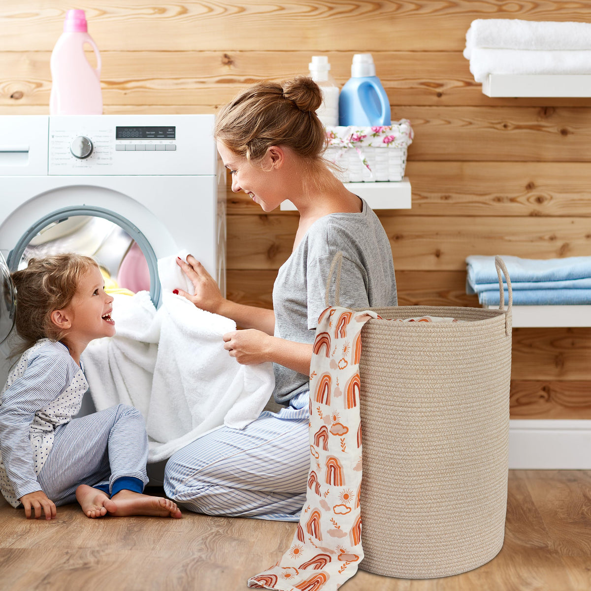 Cotton Rope Laundry Basket Hamper for Clothes Large Oatmeal