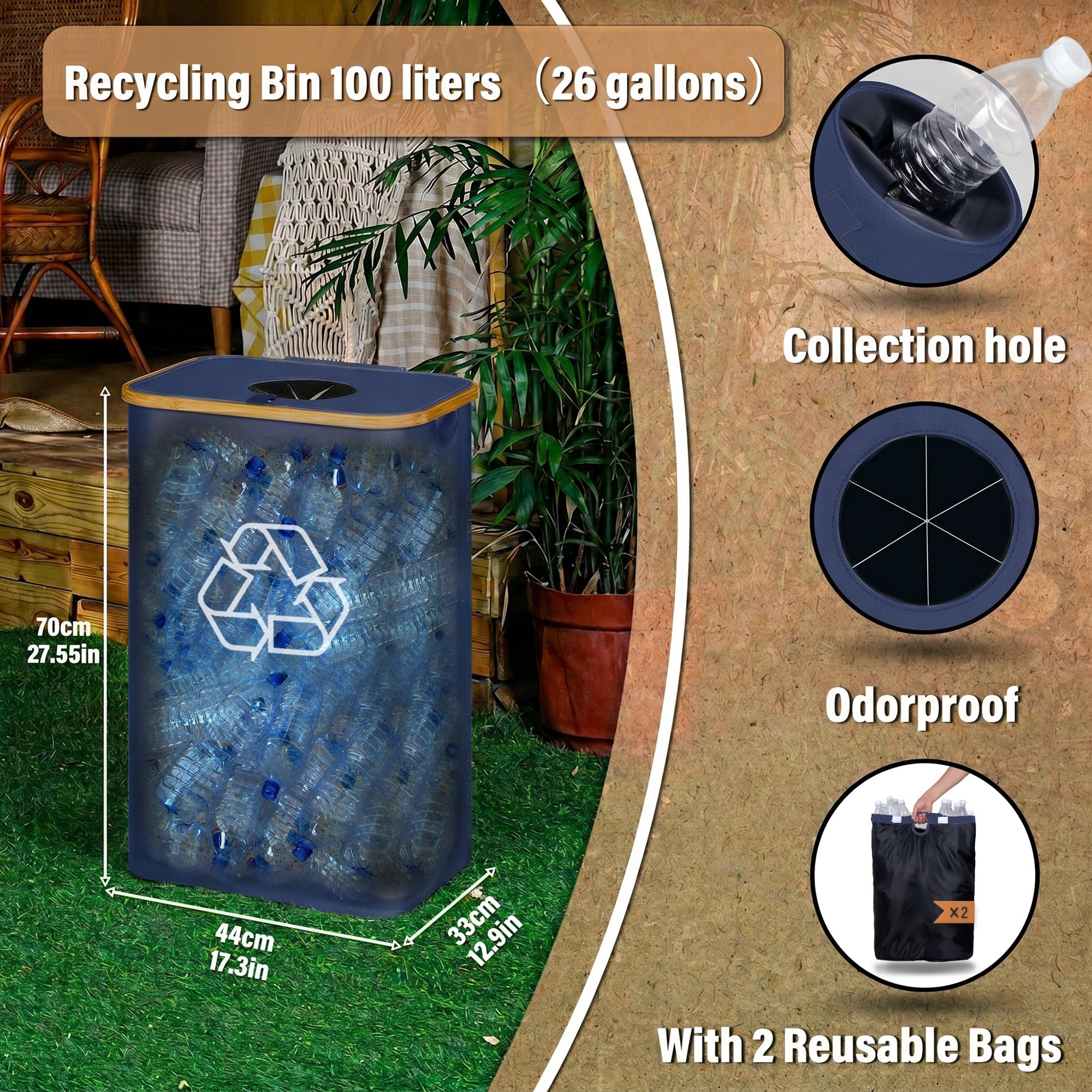 Recycling Bin for Kitchen 26 Gallon