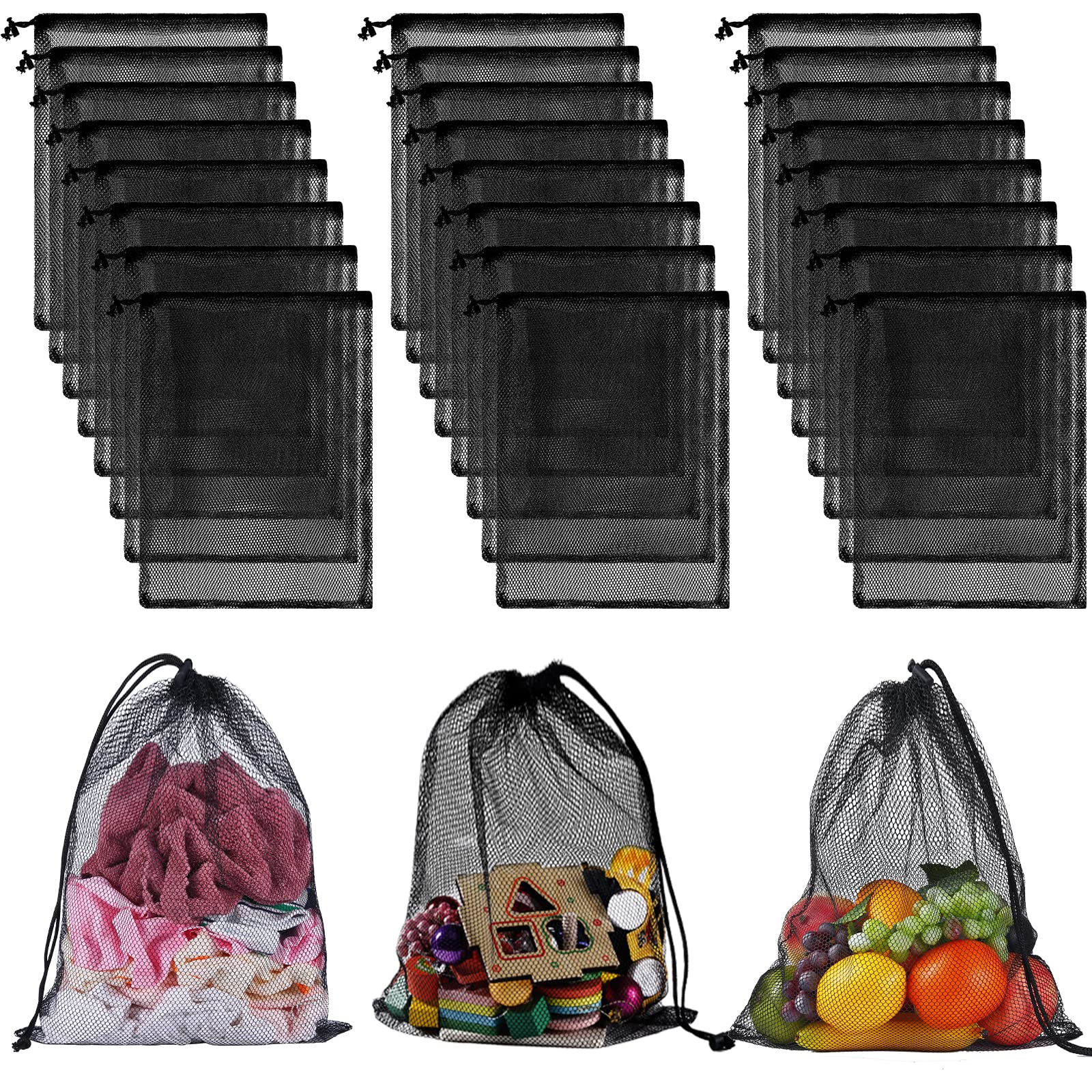 13"X15.5" 24Pcs Mesh Laundry Drawstring Bag Nylon Drawstring Gym Bag with Cord Lock Closure (24 Count)