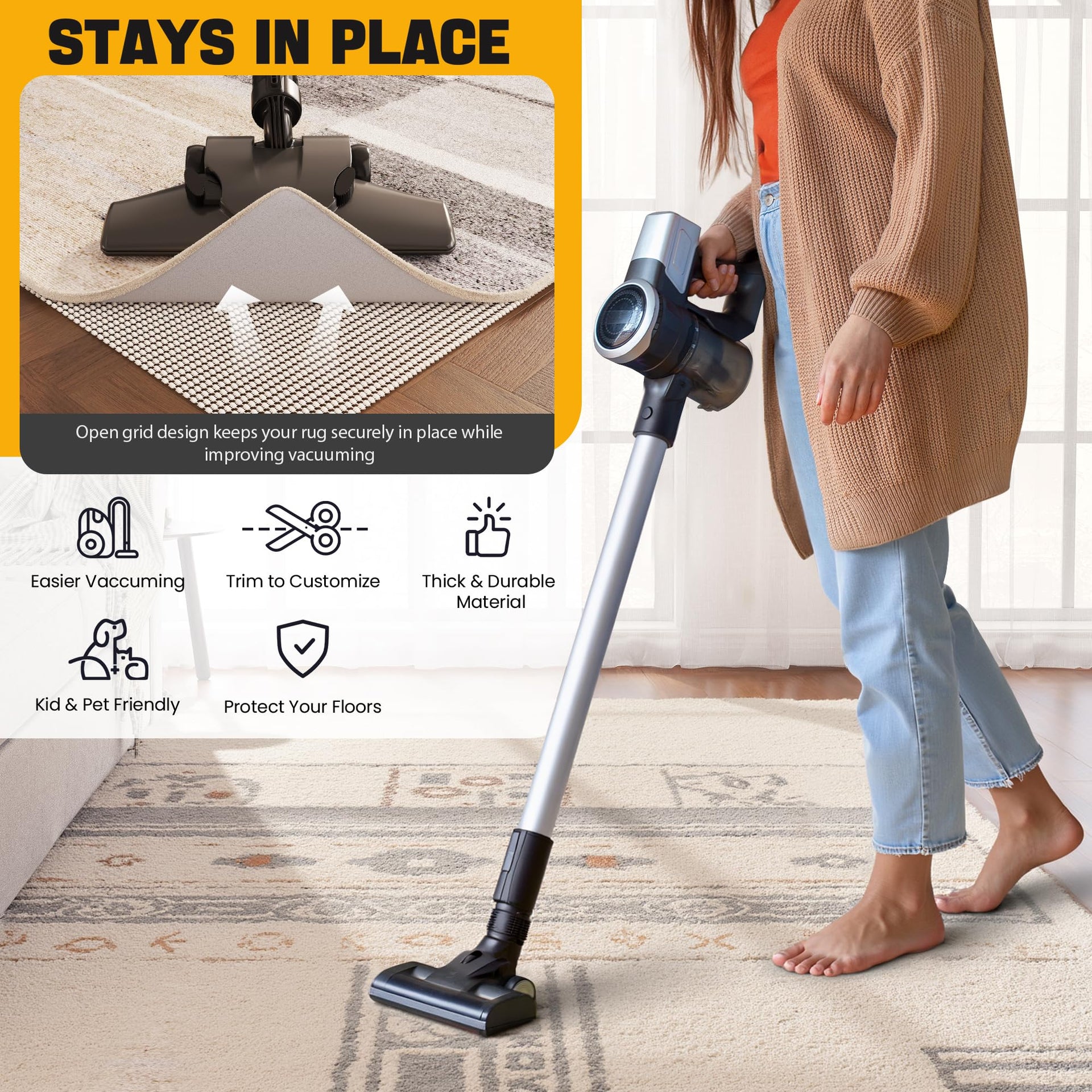 Non Slip Rug Pad Gripper 6x9 Feet (54 Sq Ft)