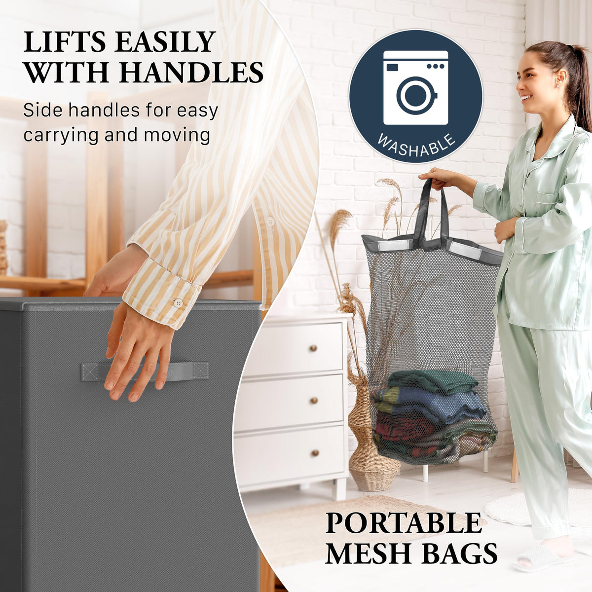 Double Laundry Hamper with Lid & Removable Bags