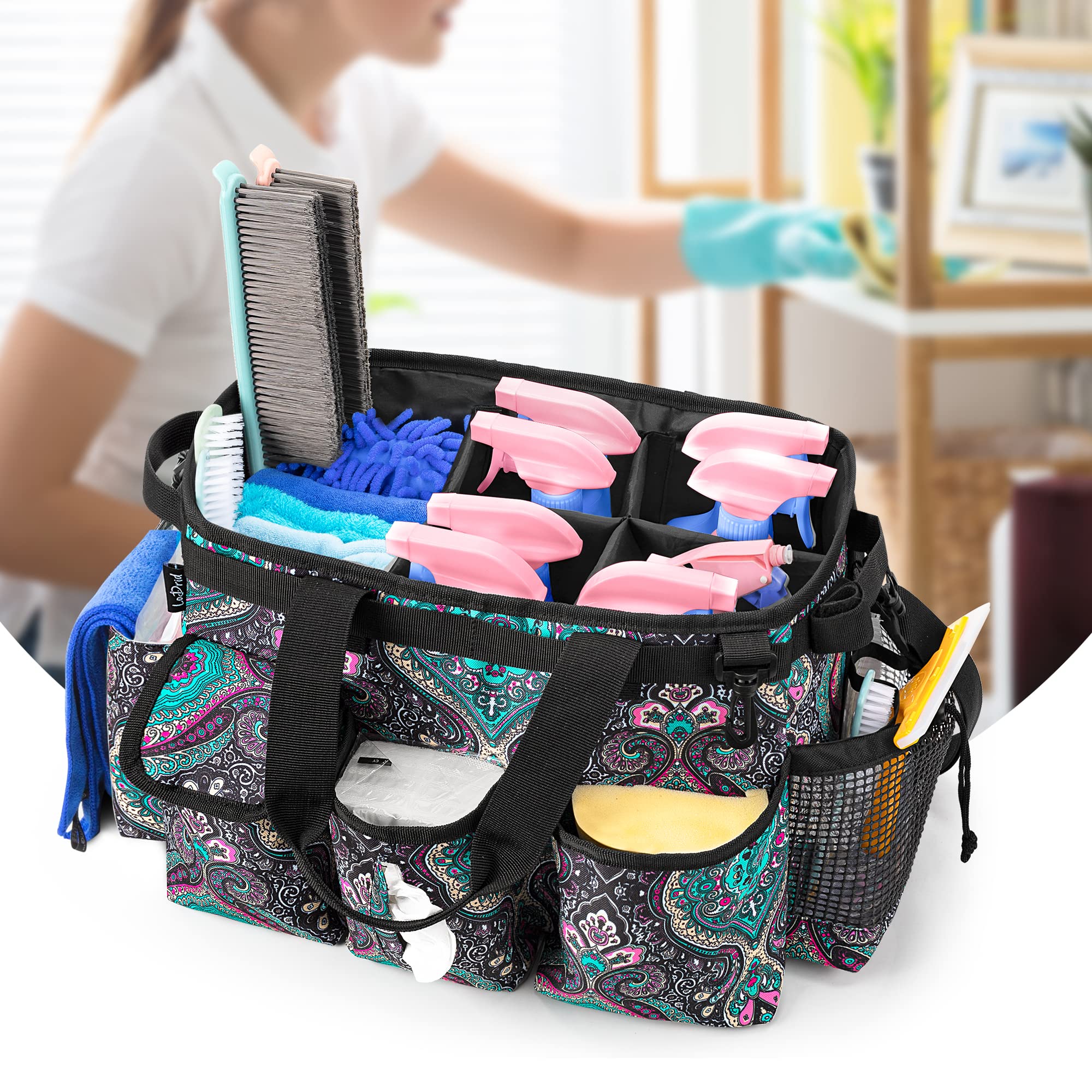 Large Wearable Cleaning Caddy Bag with Detachable Divider