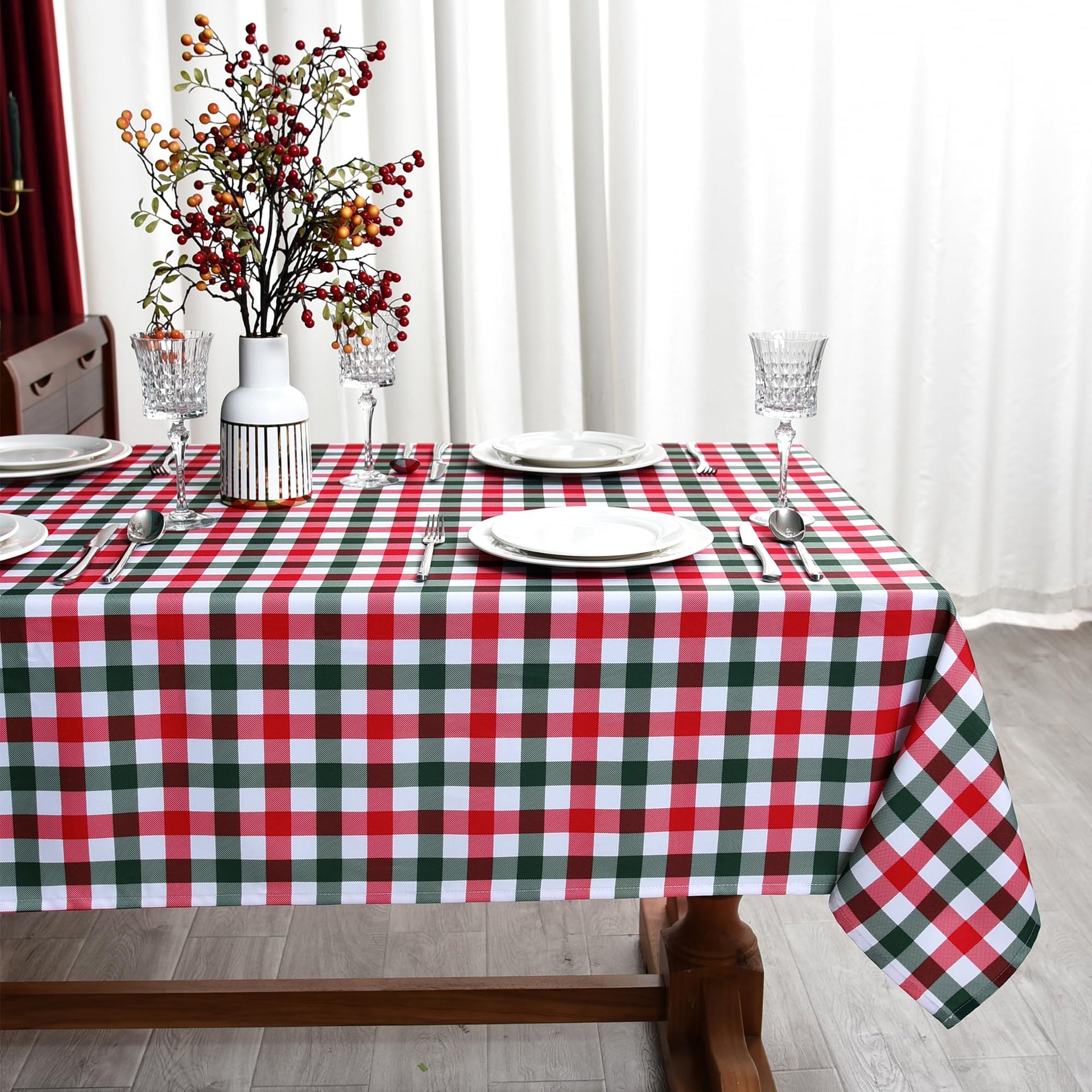 Red Gingham Christmas Plaid Tablecloth