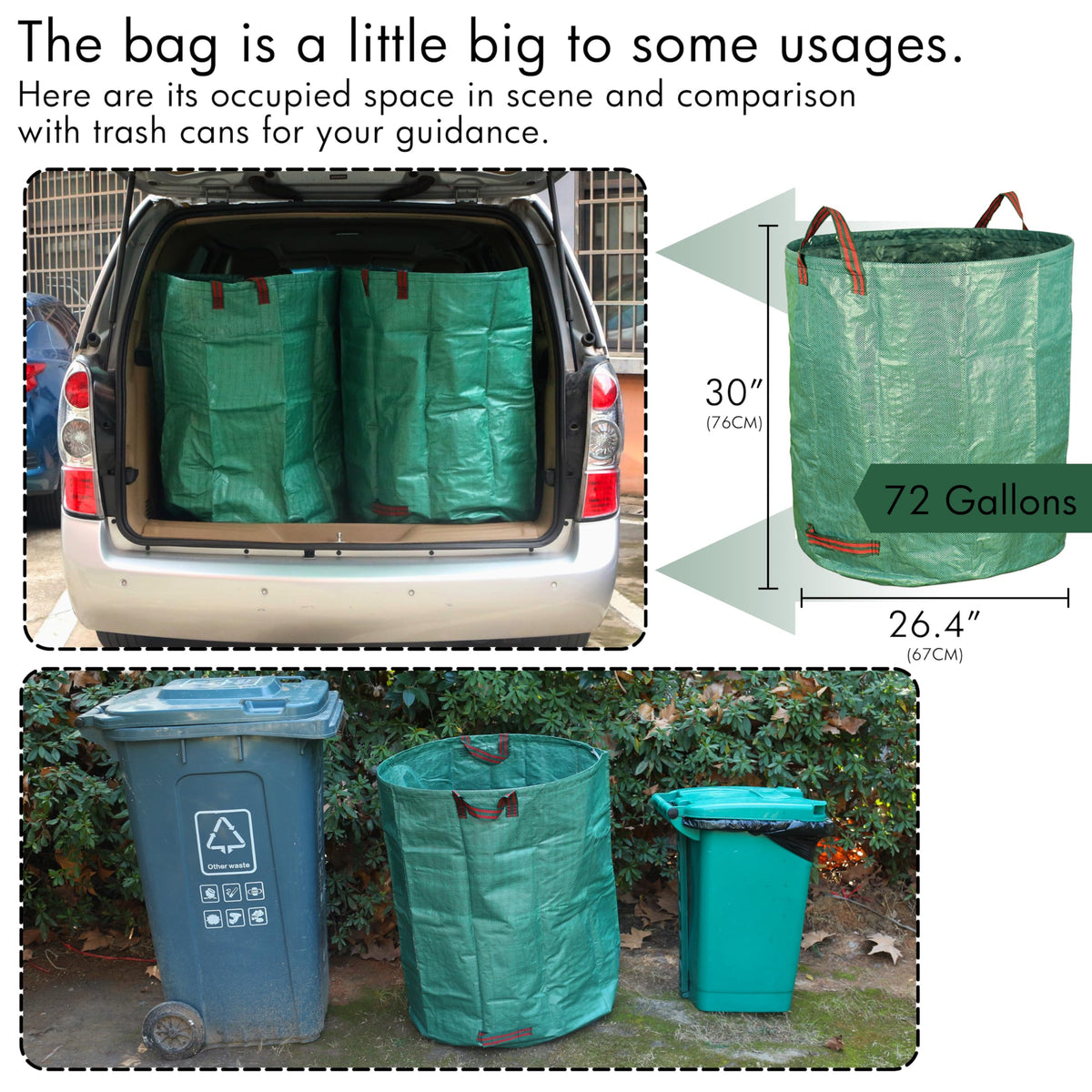 3 Pack 72 Gallon Garden Waste Bags Reusable Heavy Duty (3 Count)