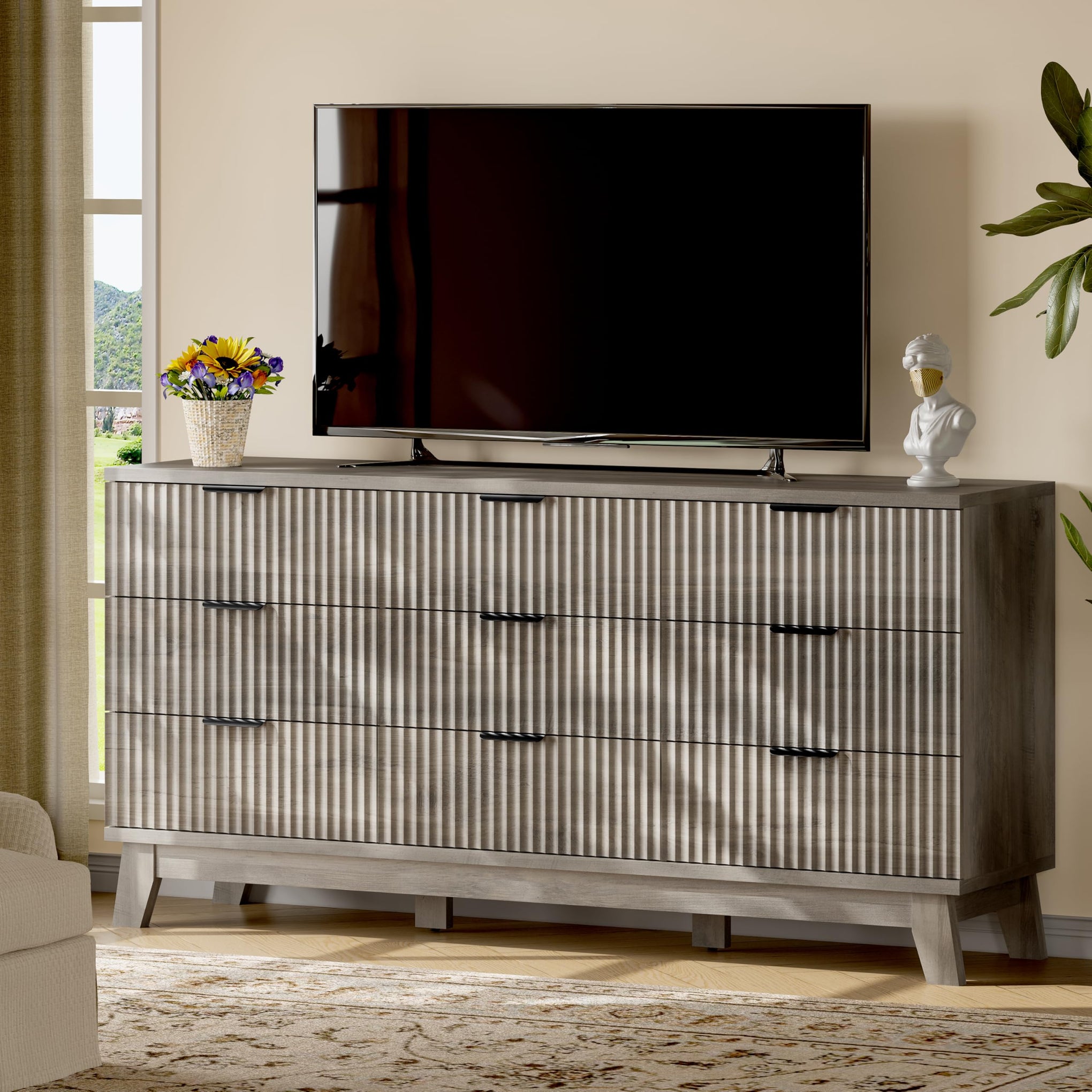 Fluted Dresser with 9 Drawers