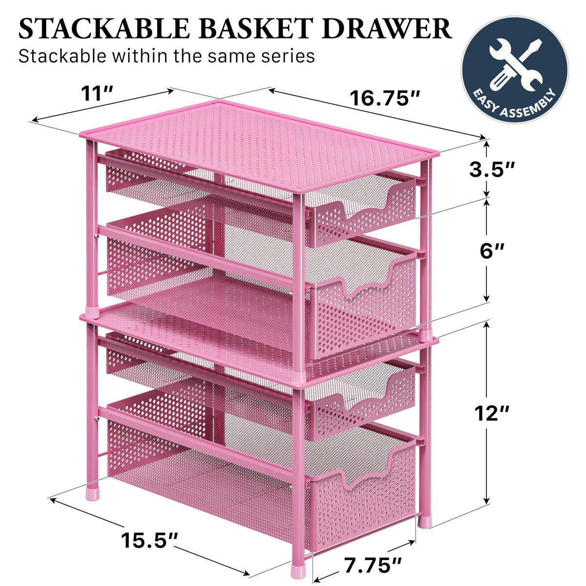 Stackable 2 Tier Sliding Basket Organizer Drawer