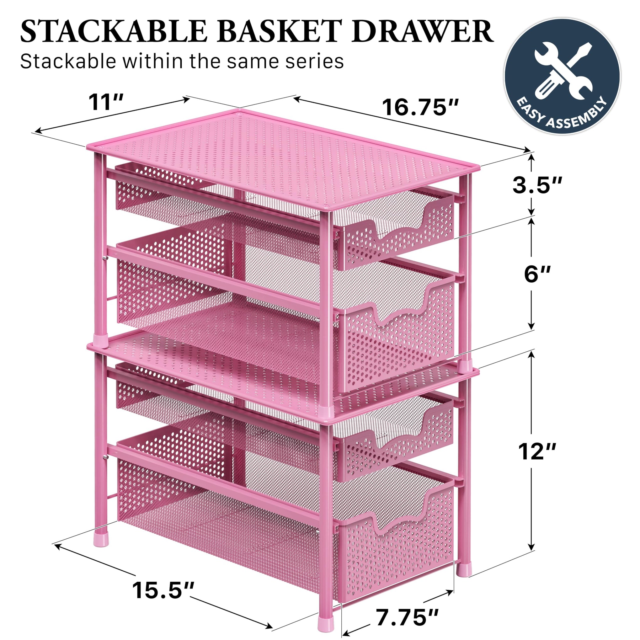 Stackable 2 Tier Sliding Basket Organizer Drawer