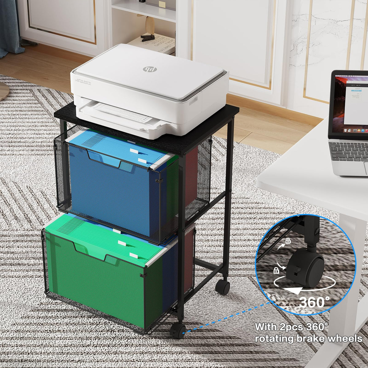 Letter Legal Rolling File Cart with 2 Storage Drawers