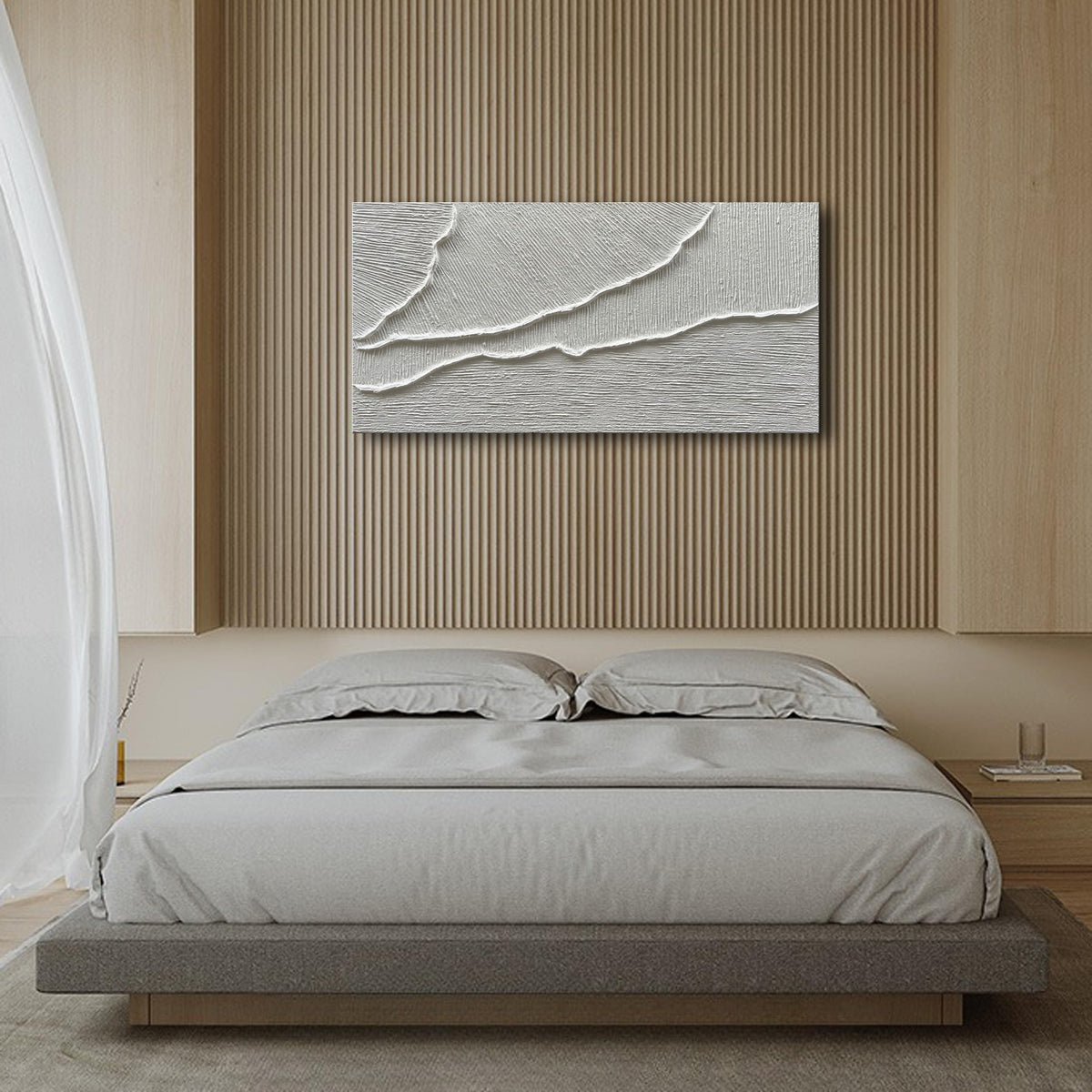 Thick Texture White Abstract Oil Painting Thick Texture Texture Beach Wave Landscape Painting Family Wall Art Deco Oil Painting 24X48 Inches