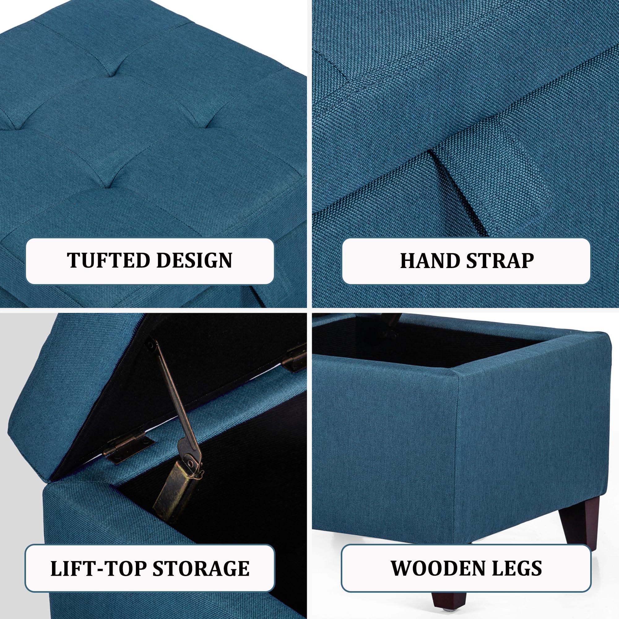Square Fabric Storage Ottoman with Tufted Flip Top
