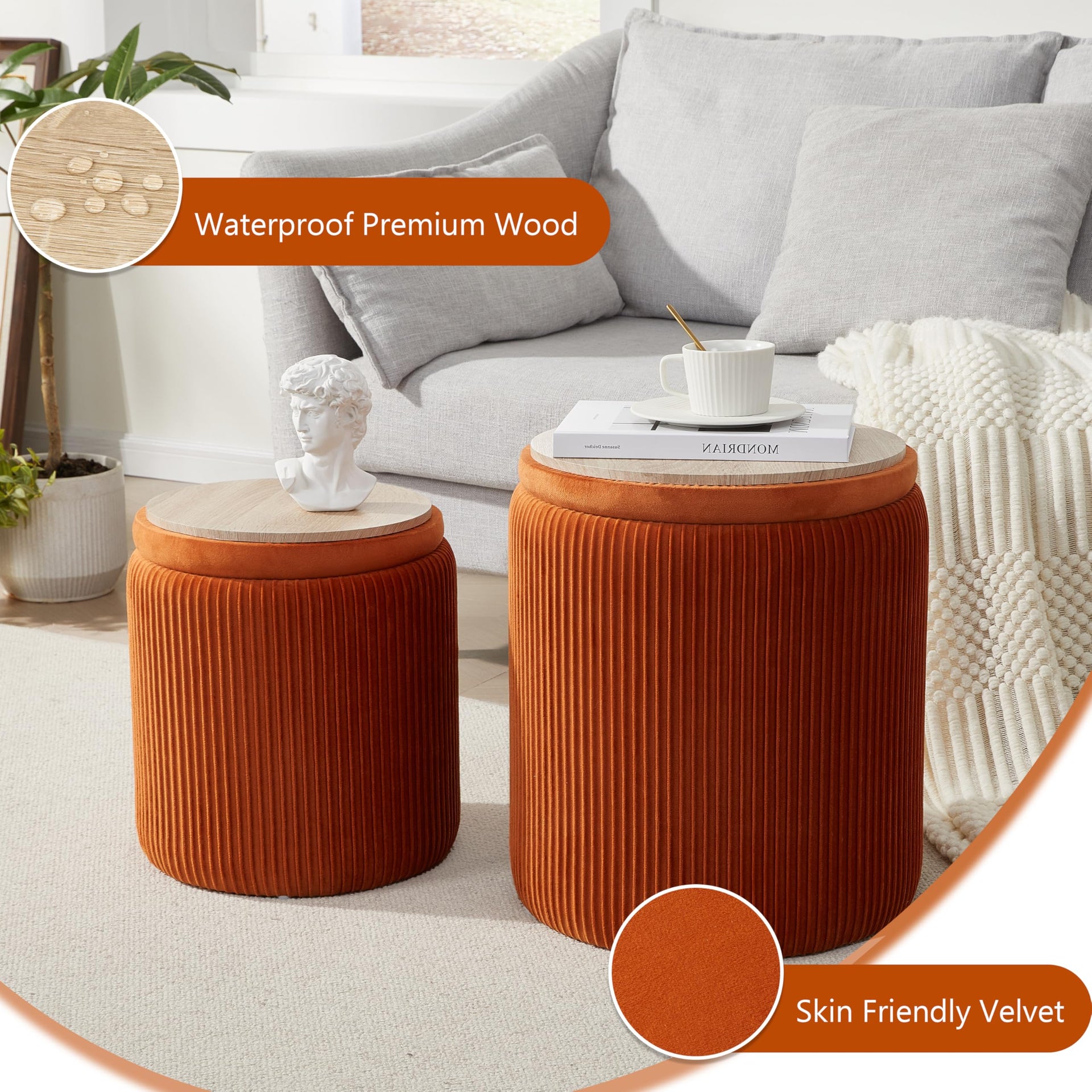 Round Ottoman with Storage Set of 2