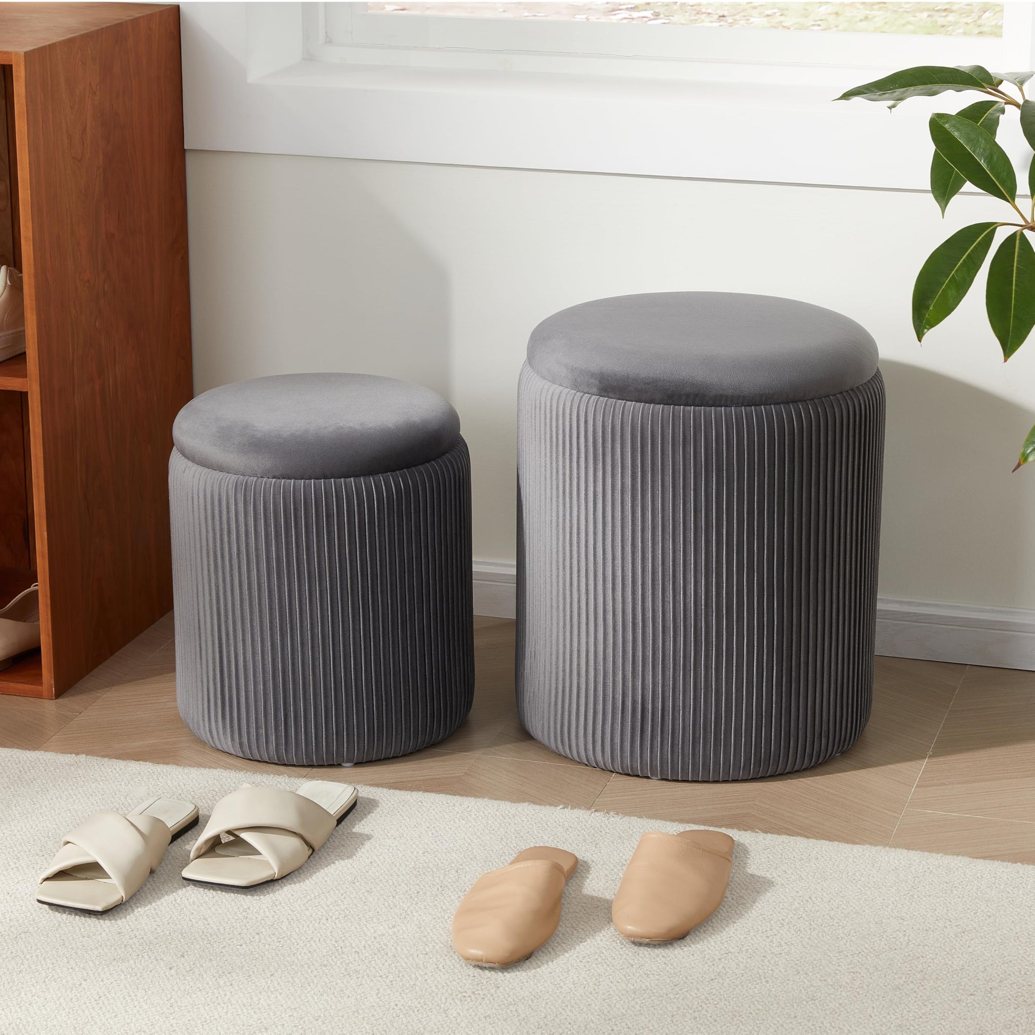 Round Ottoman with Storage Set of 2