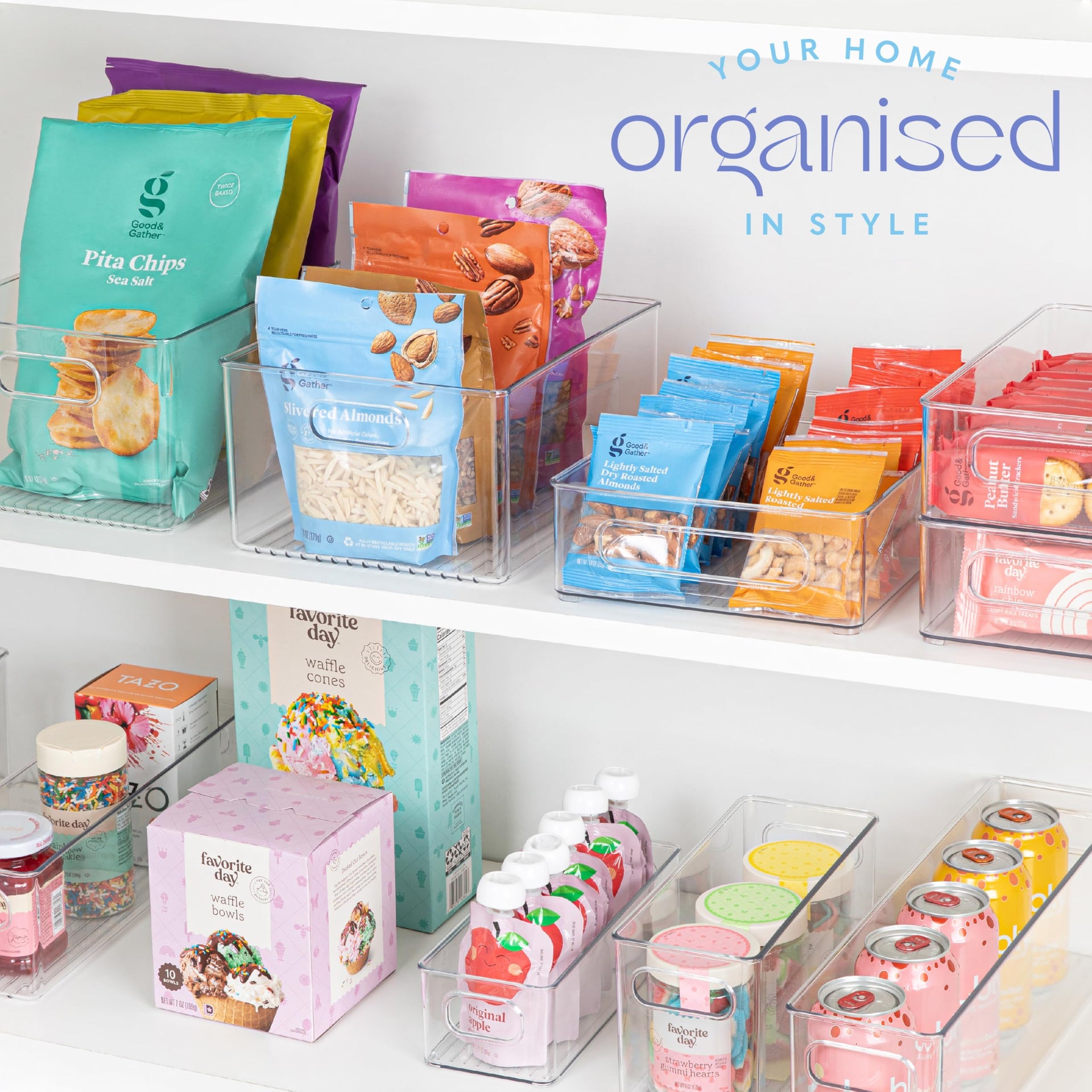 Plastic Food Storage 8 Pack Clear Container Bin with Handles for Organizing Kitchen (8 Count)
