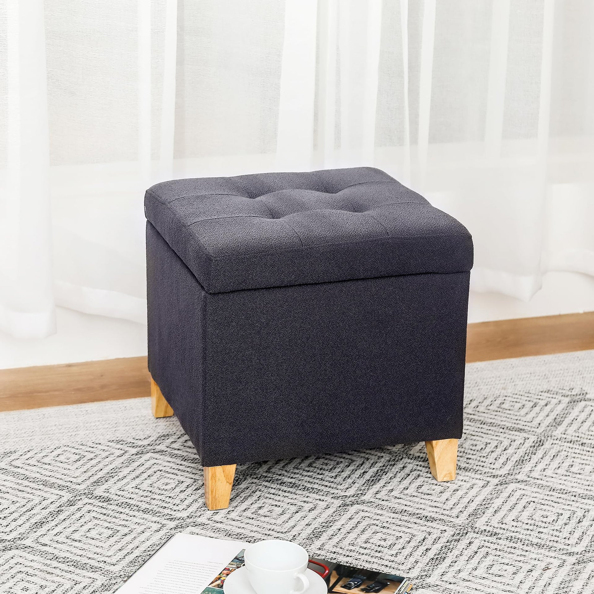 Storage Ottoman Bench with Solid Wood Legs